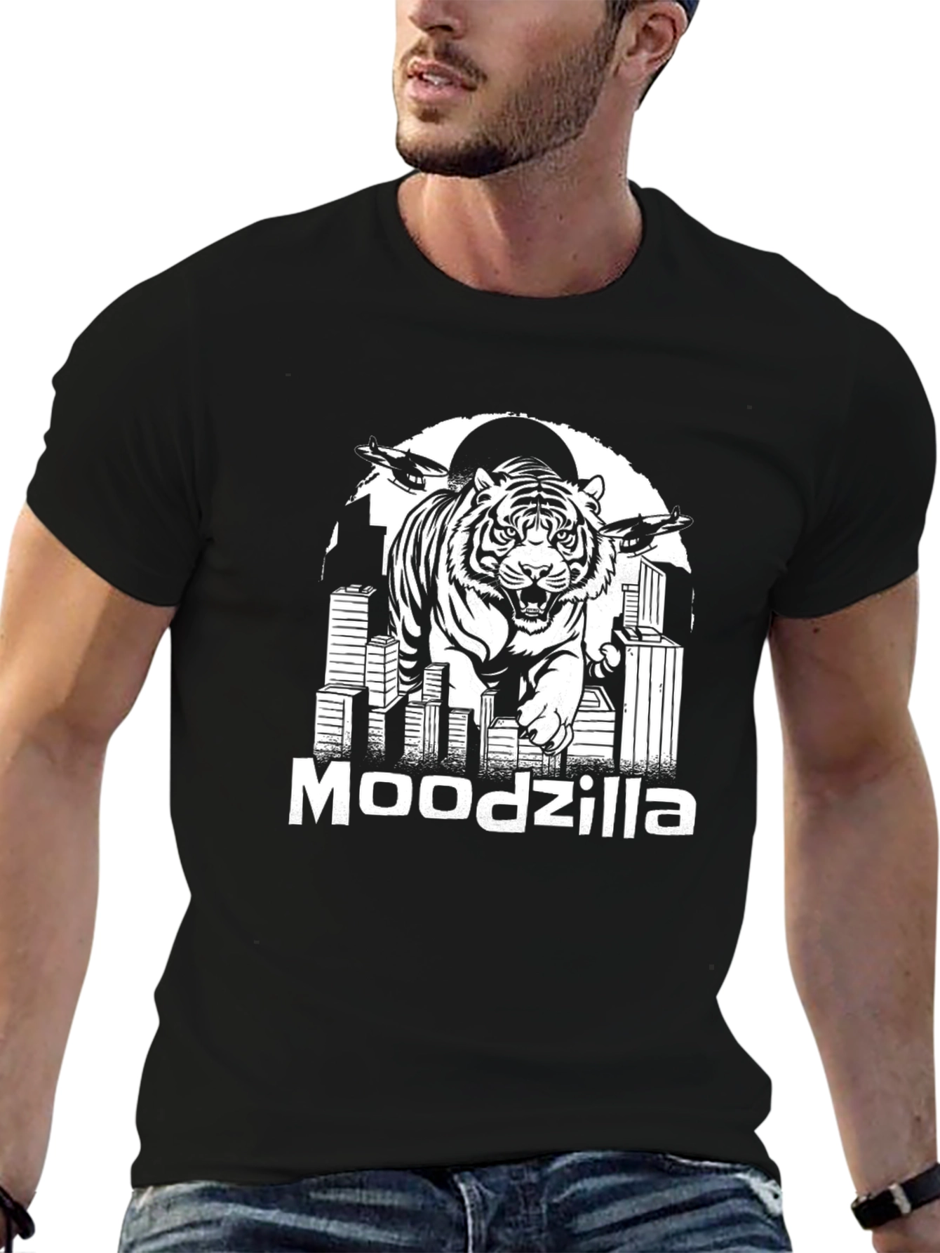 Moodzilla Tiger Graphic Black T-Shirt