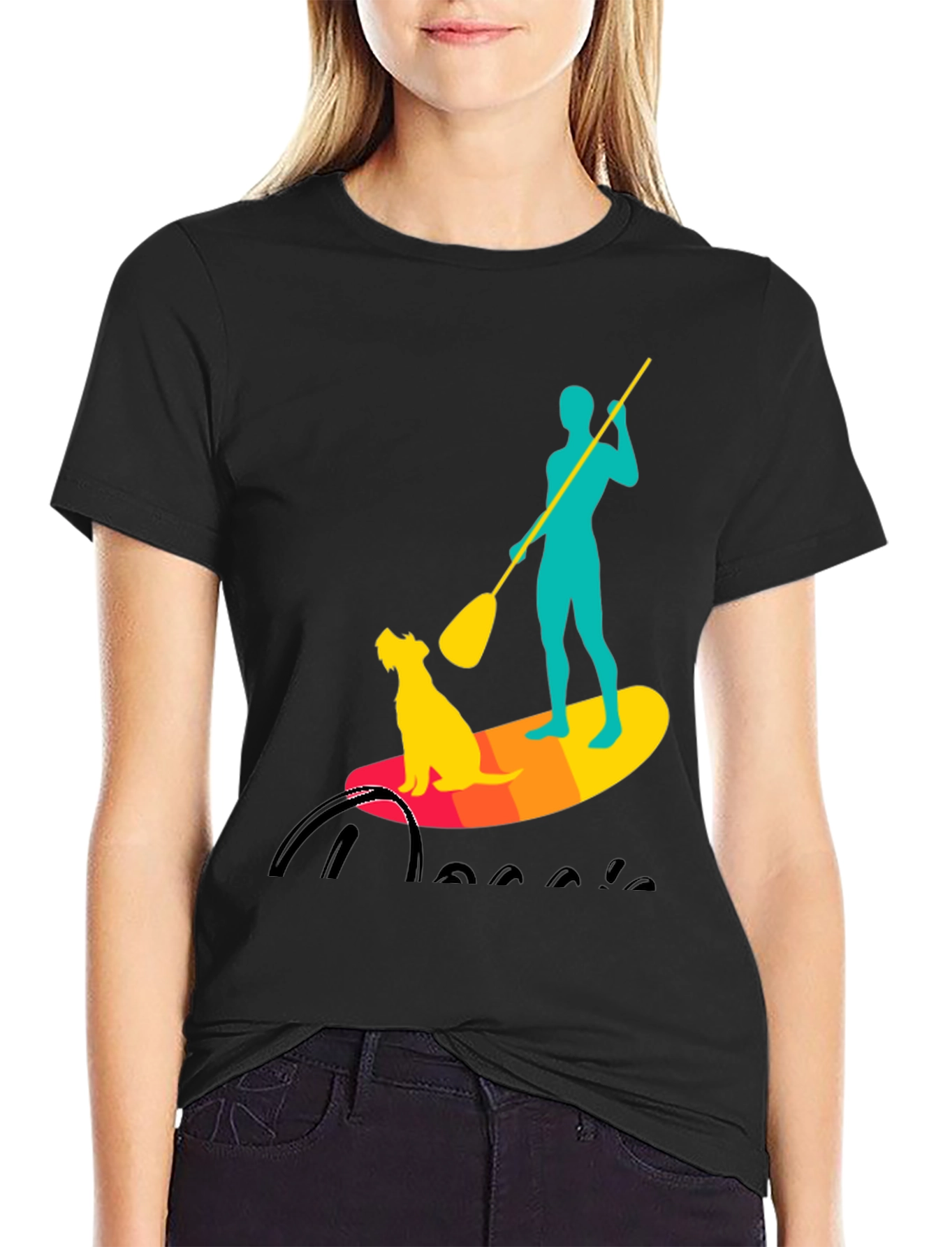 Paddle Board Dog T-Shirt - Cool Watersports Tee