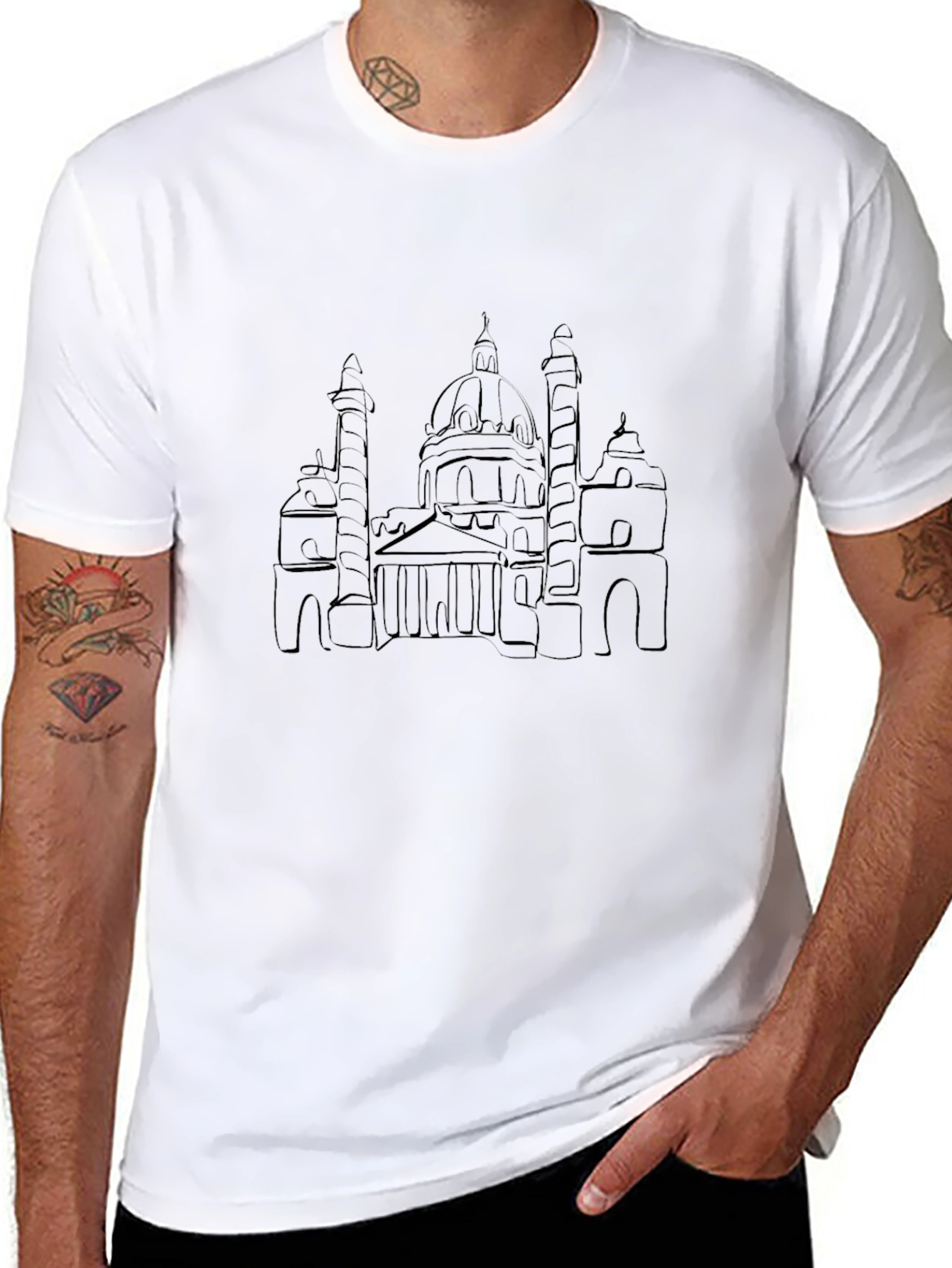 Architectural Line Art Black T-Shirt