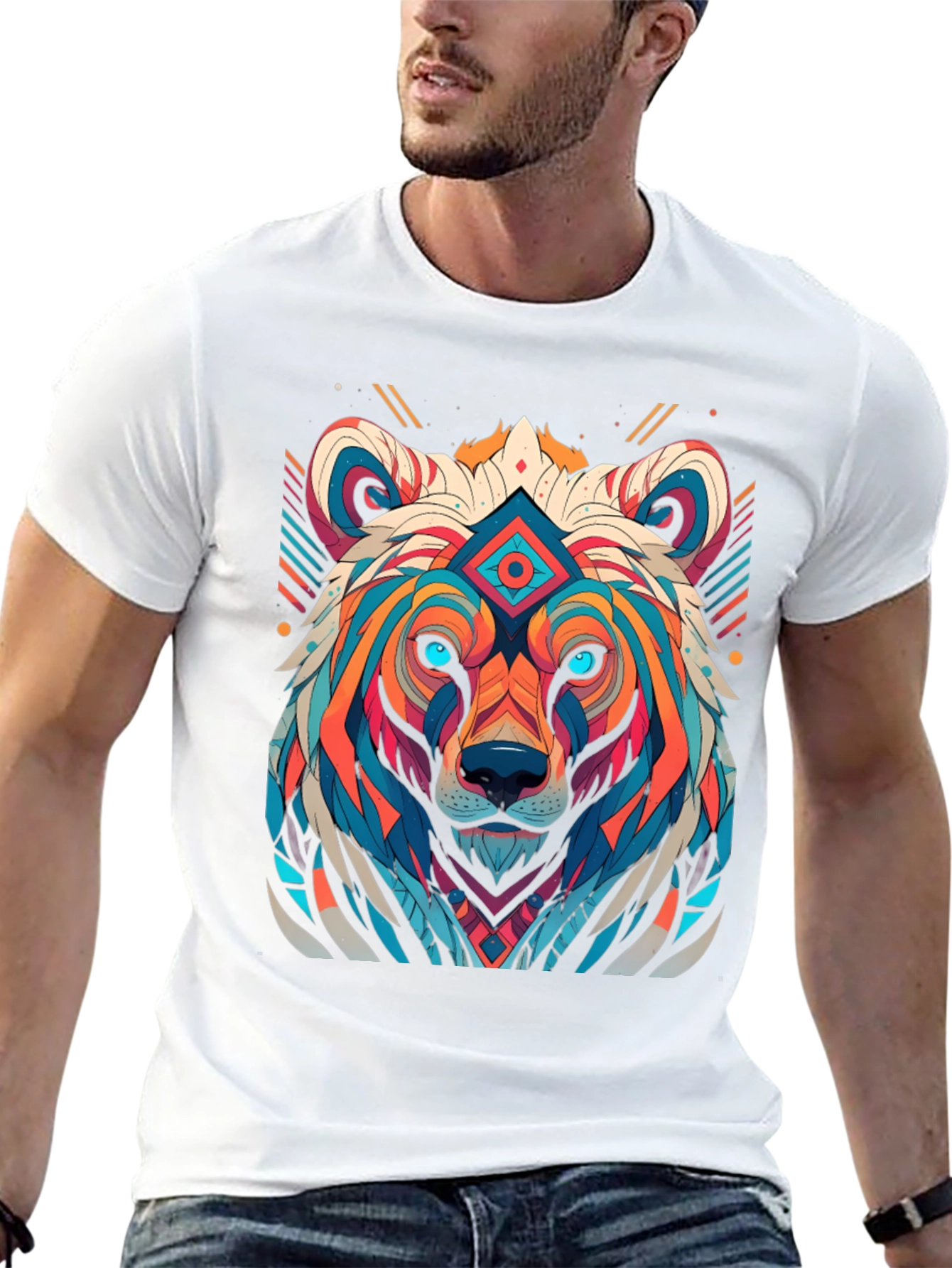 Geometric Bear Graphic Tee - Black