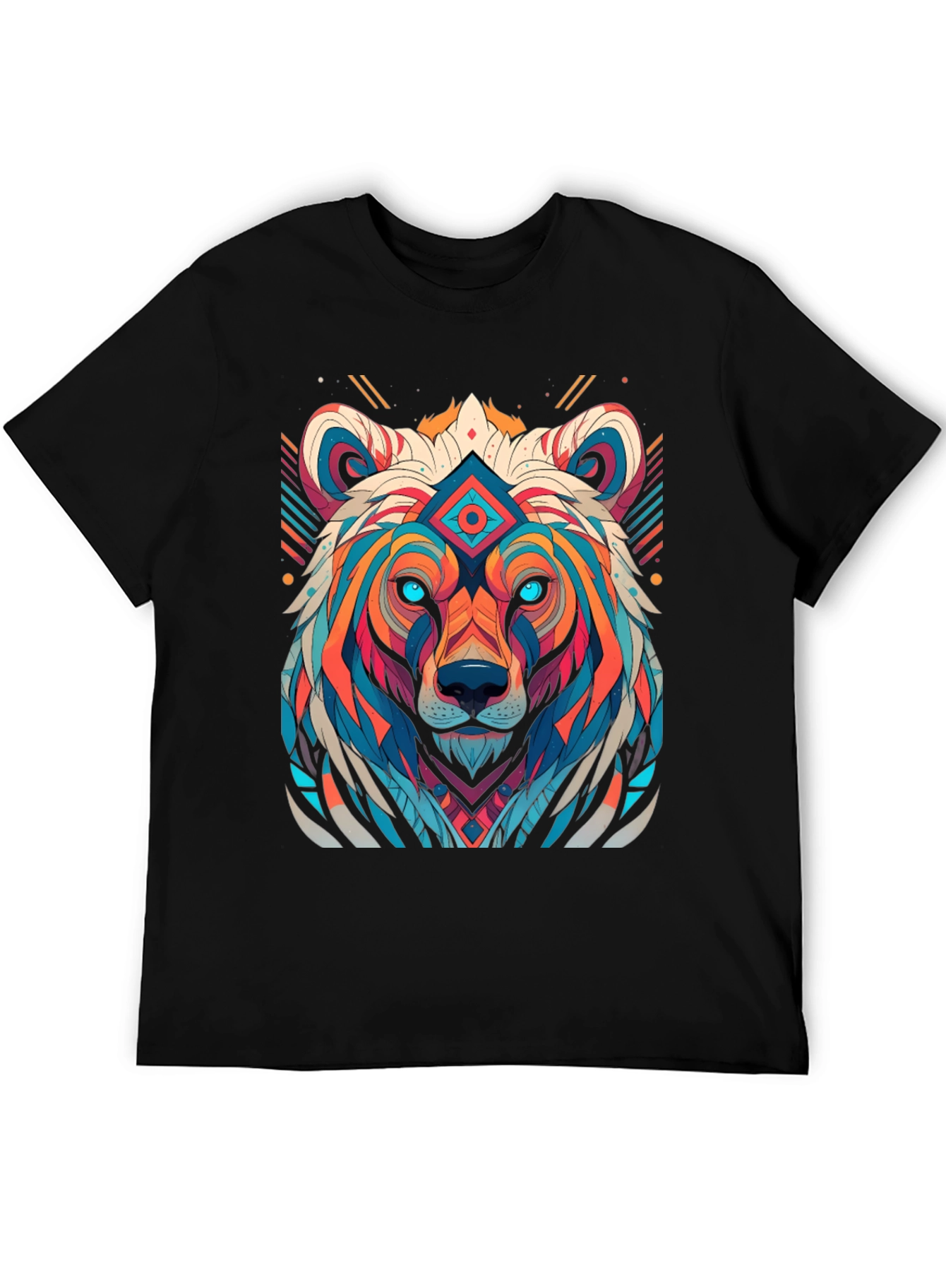 Geometric Bear Graphic Tee - Black