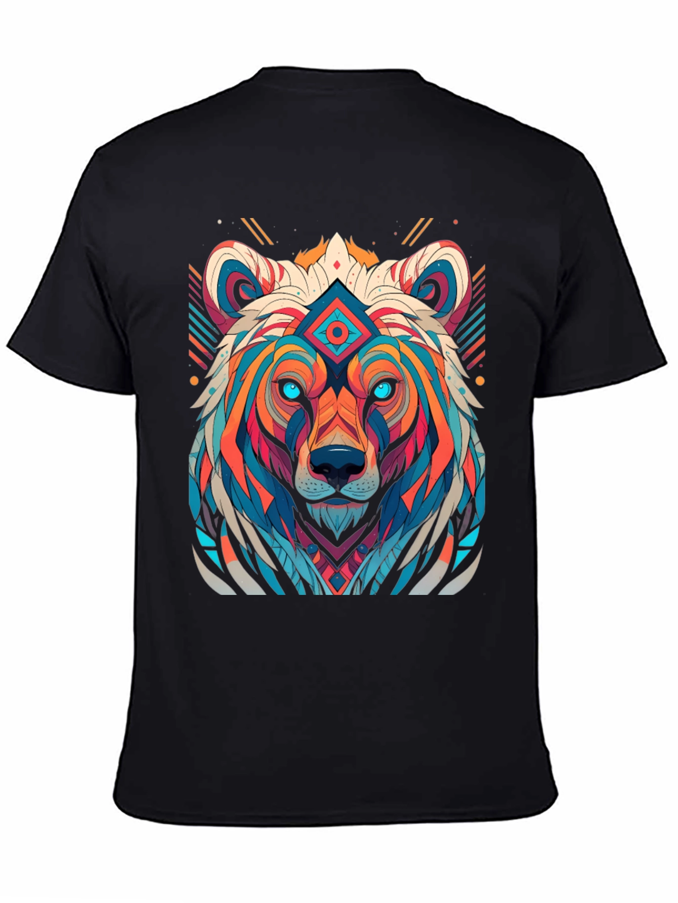 Geometric Bear Graphic Tee - Black