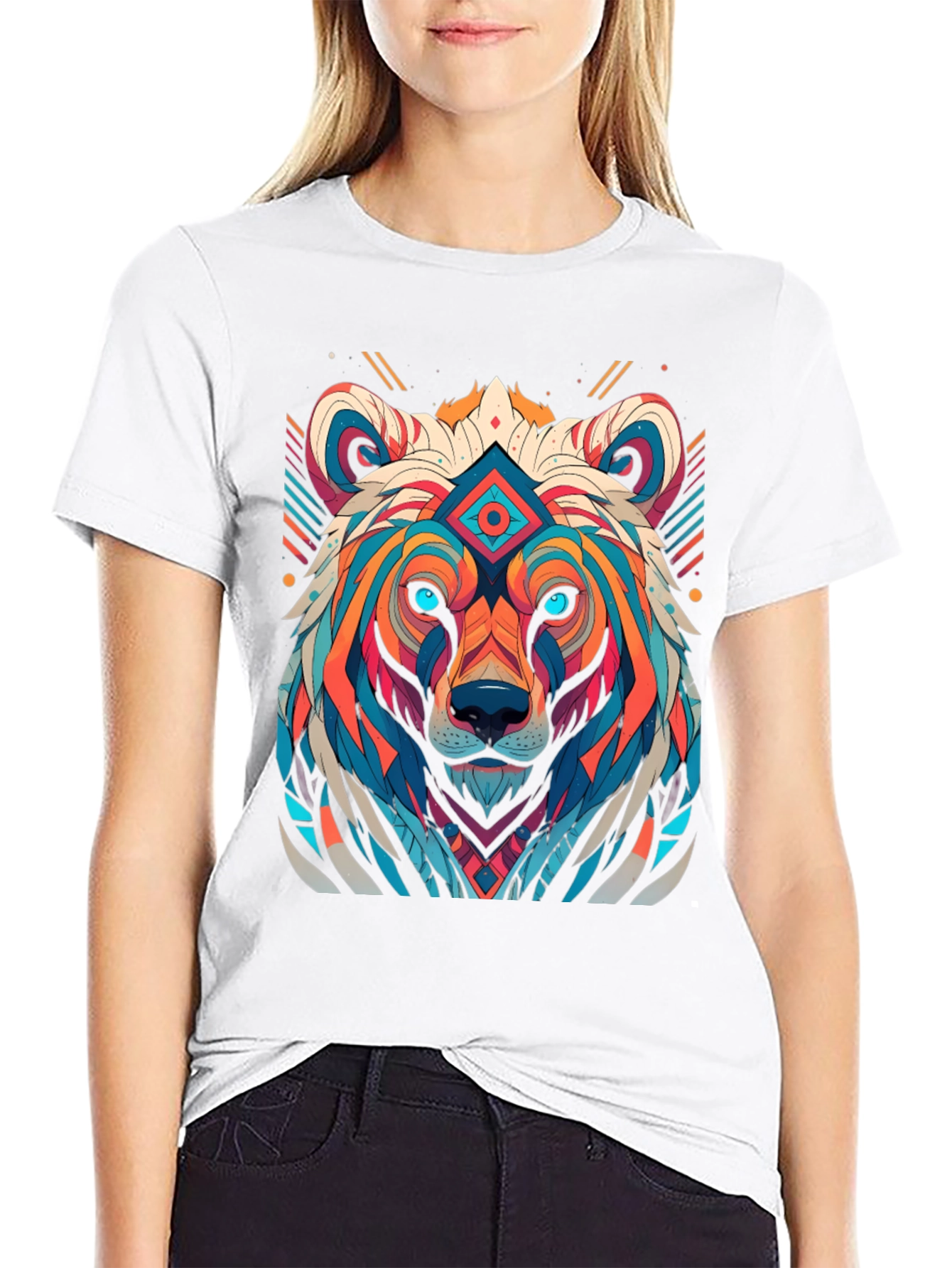Geometric Bear Graphic Tee - Black