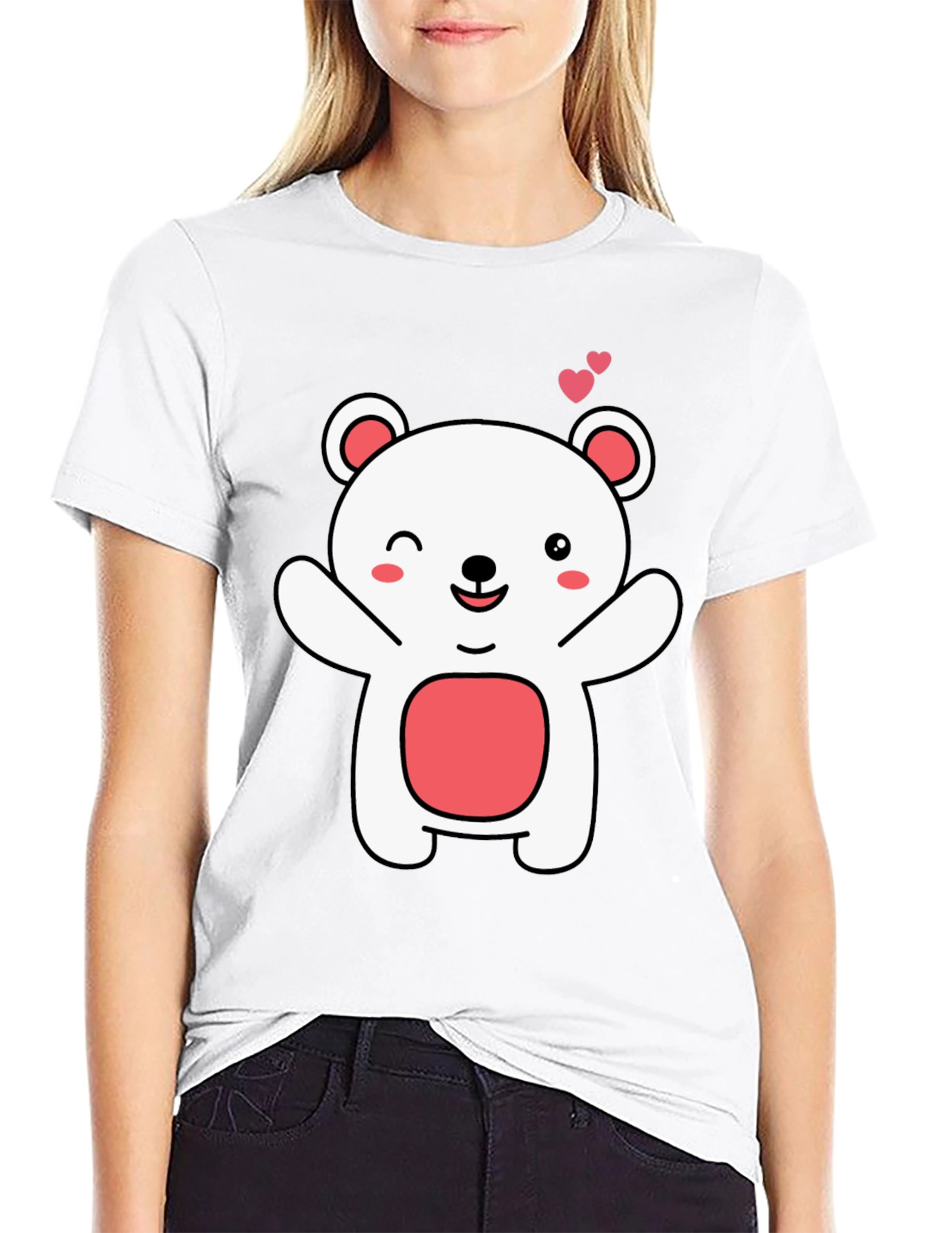 Cute Bear Graphic Tee - Black Cotton Comfort
