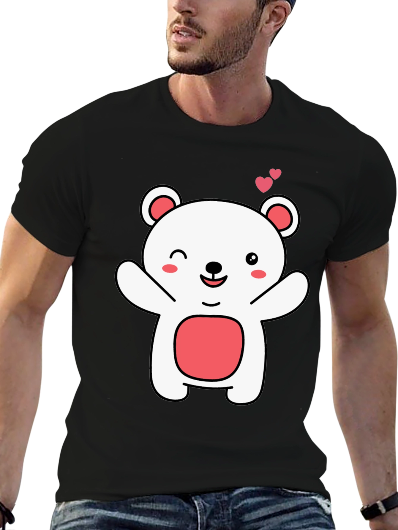 Cute Bear Graphic Tee - Black Cotton Comfort