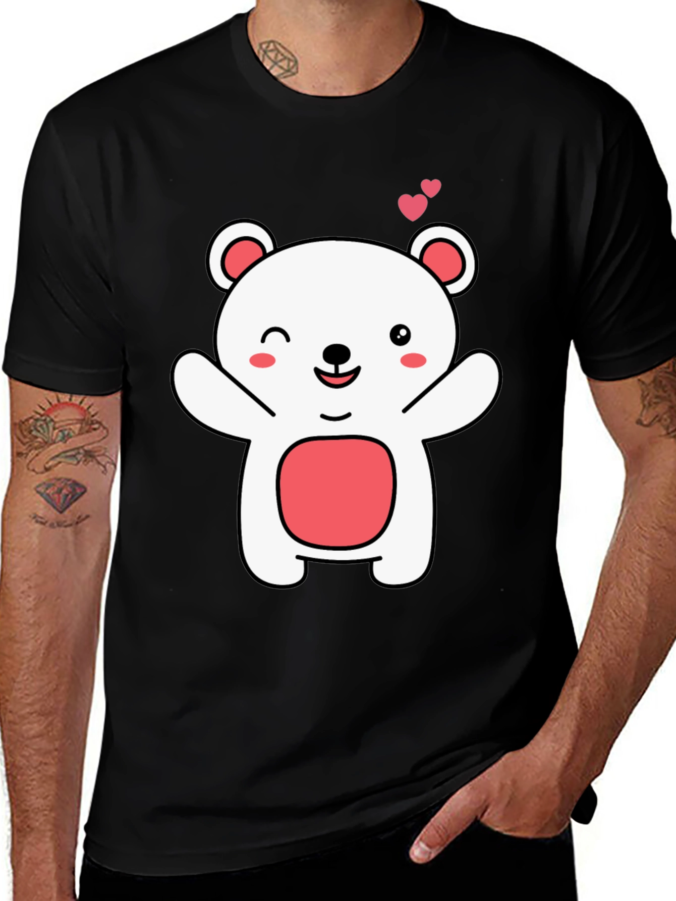 Cute Bear Graphic Tee - Black Cotton Comfort