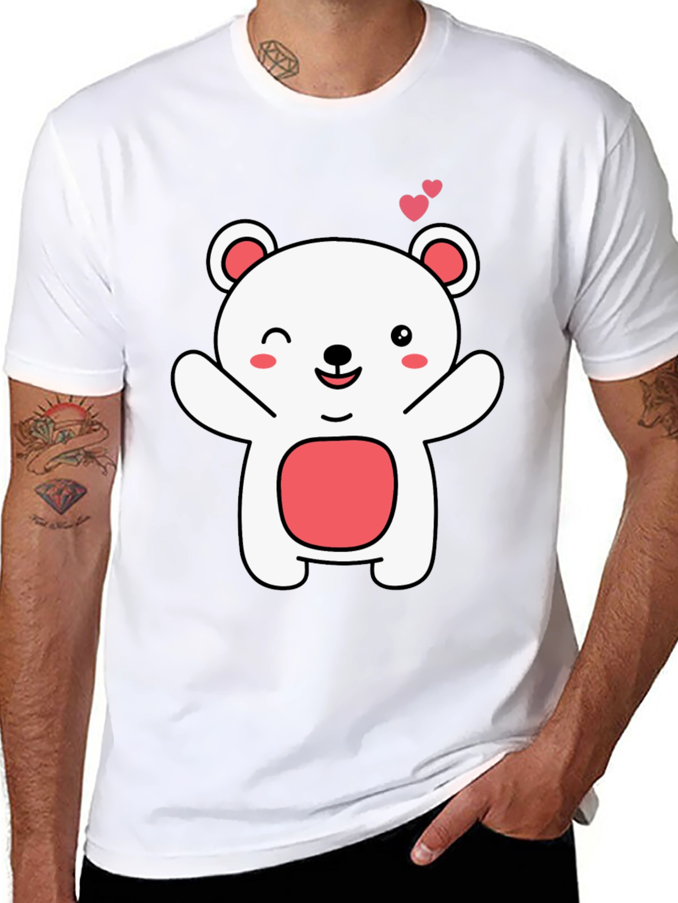 Cute Bear Graphic Tee - Black Cotton Comfort