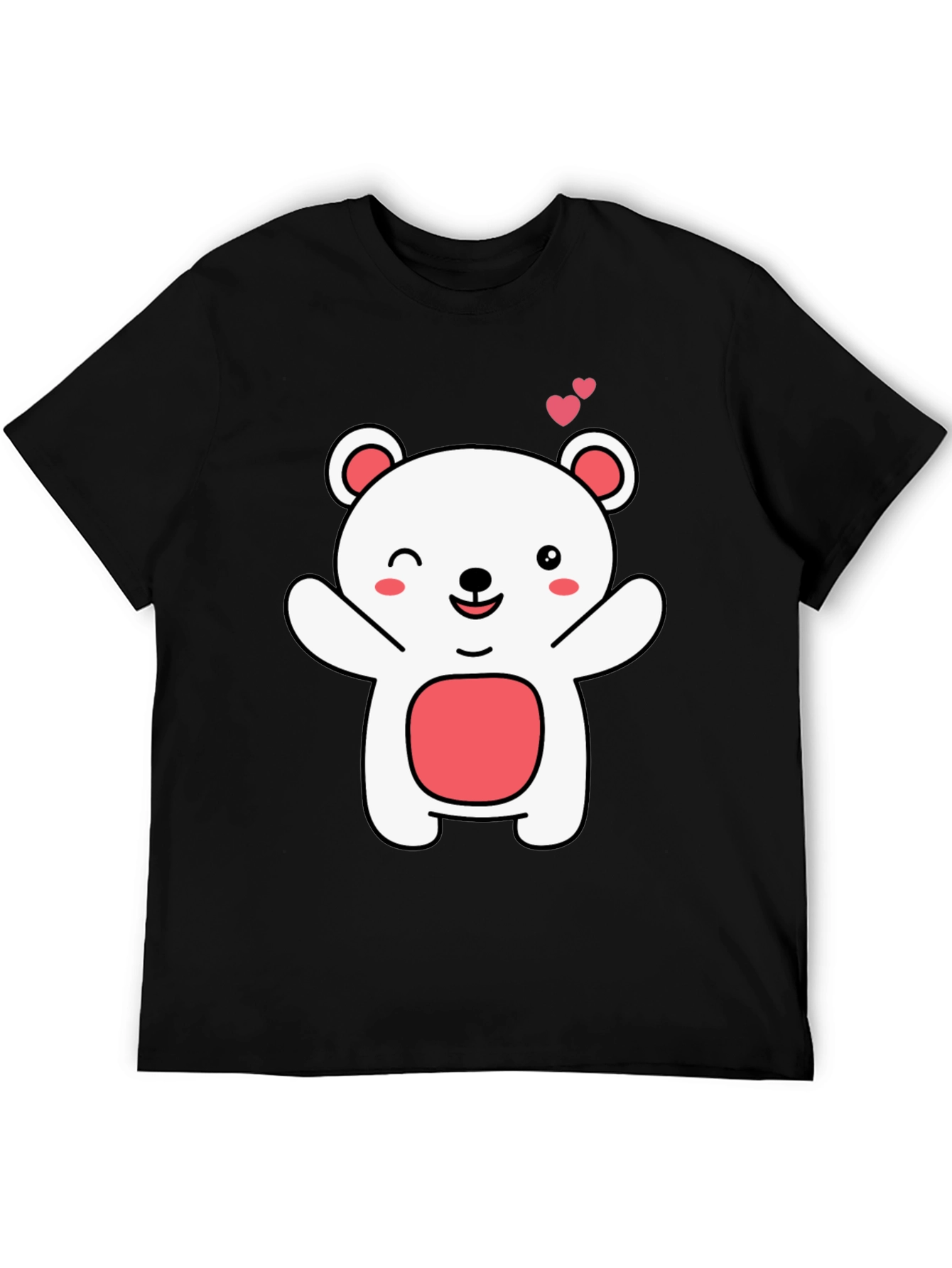 Cute Bear Graphic Tee - Black Cotton Comfort