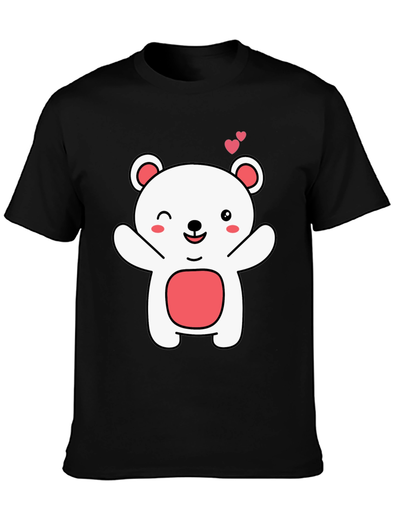 Cute Bear Graphic Tee - Black Cotton Comfort
