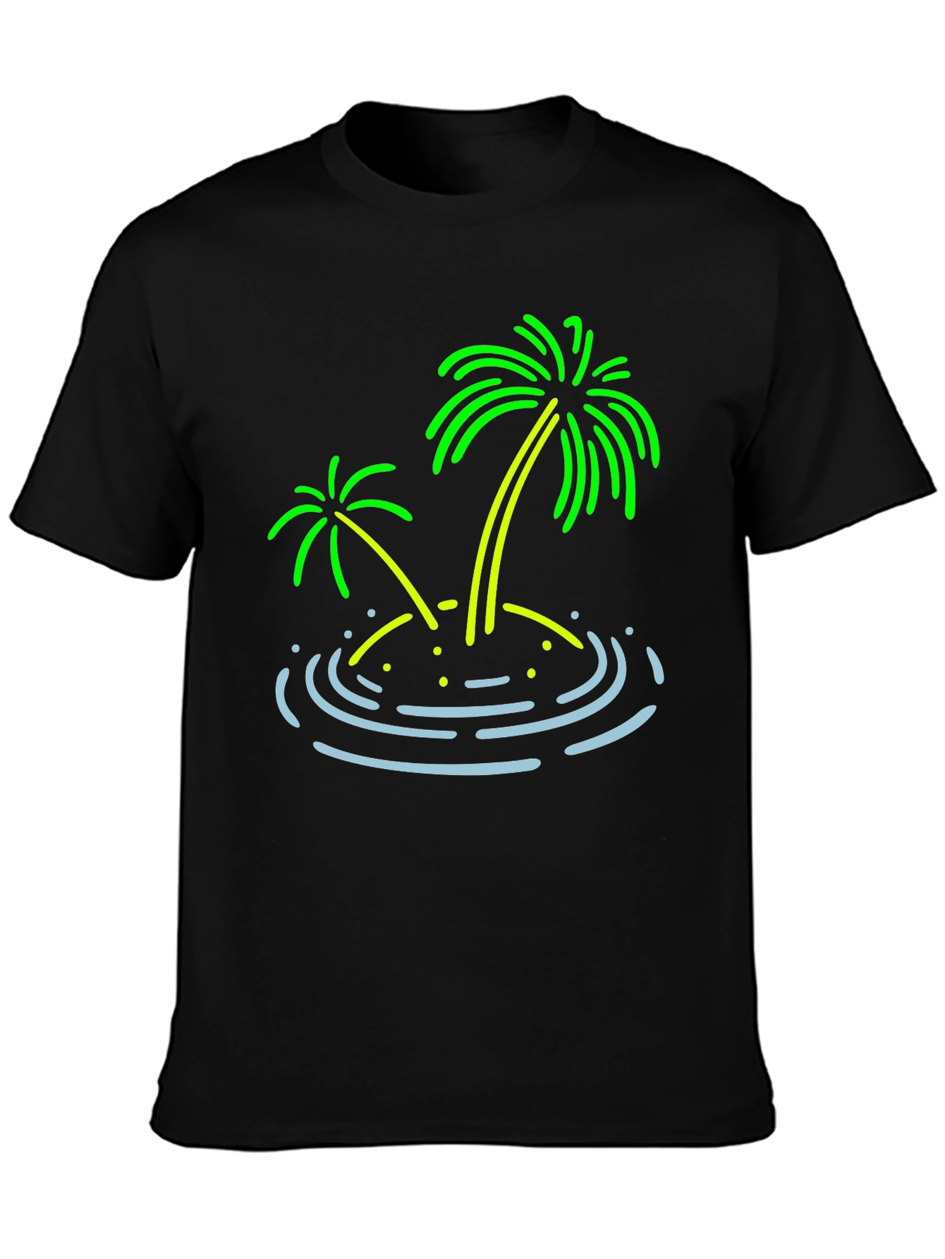 Island Palm Tree Graphic Tee - Black Cotton T-Shirt