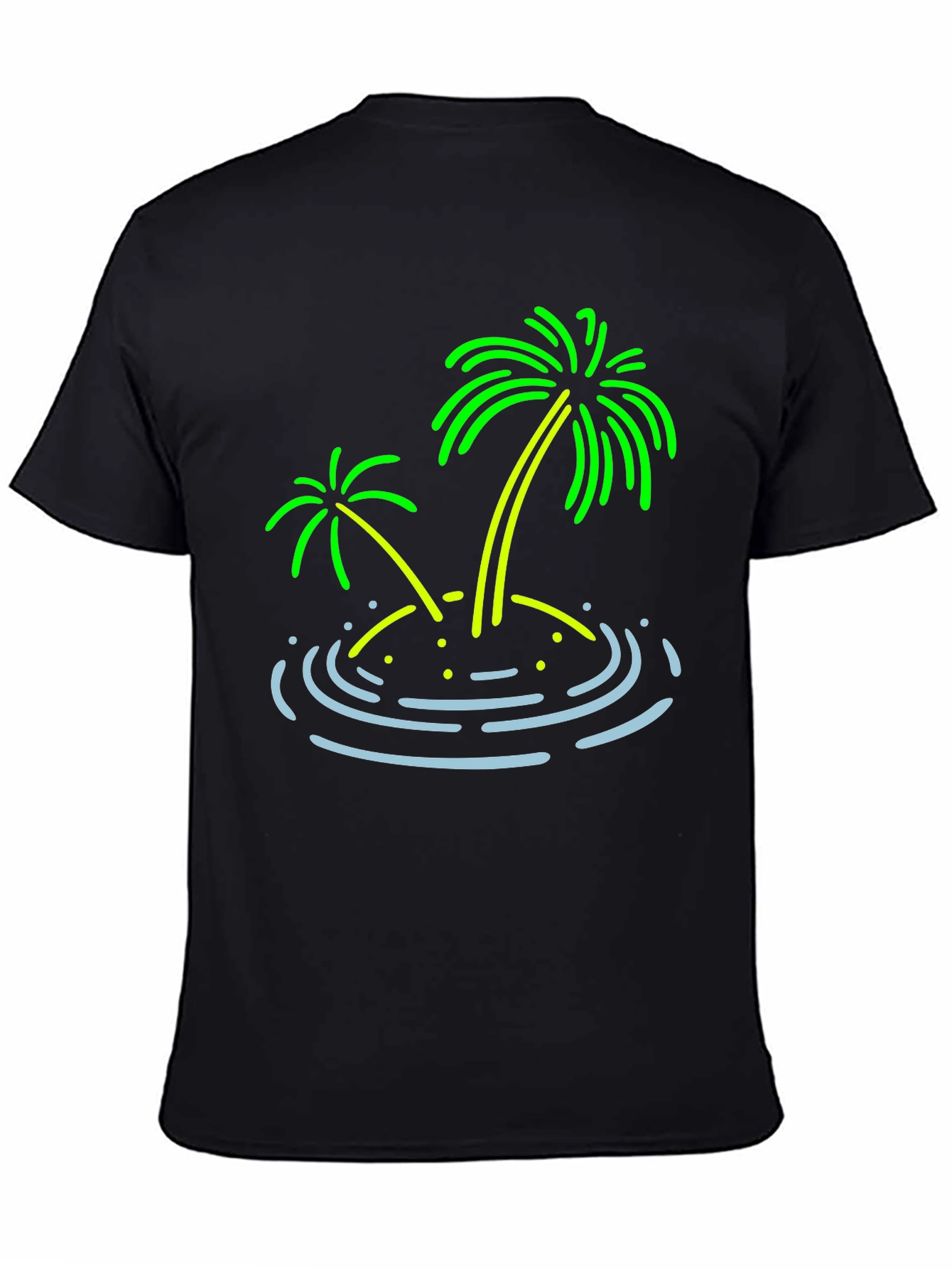 Island Palm Tree Graphic Tee - Black Cotton T-Shirt