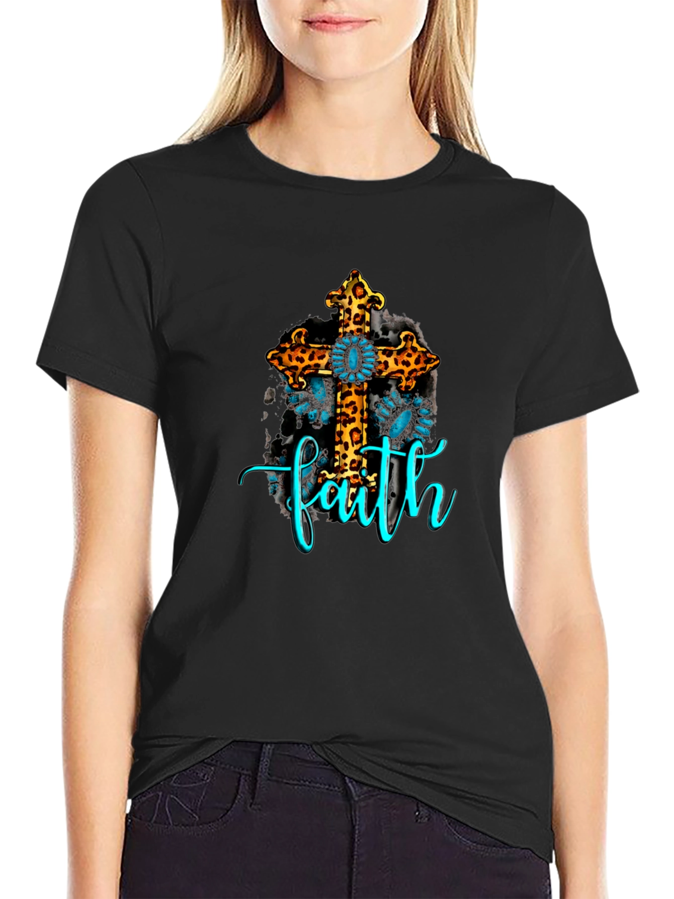 Faith Leopard Cross Graphic Tee