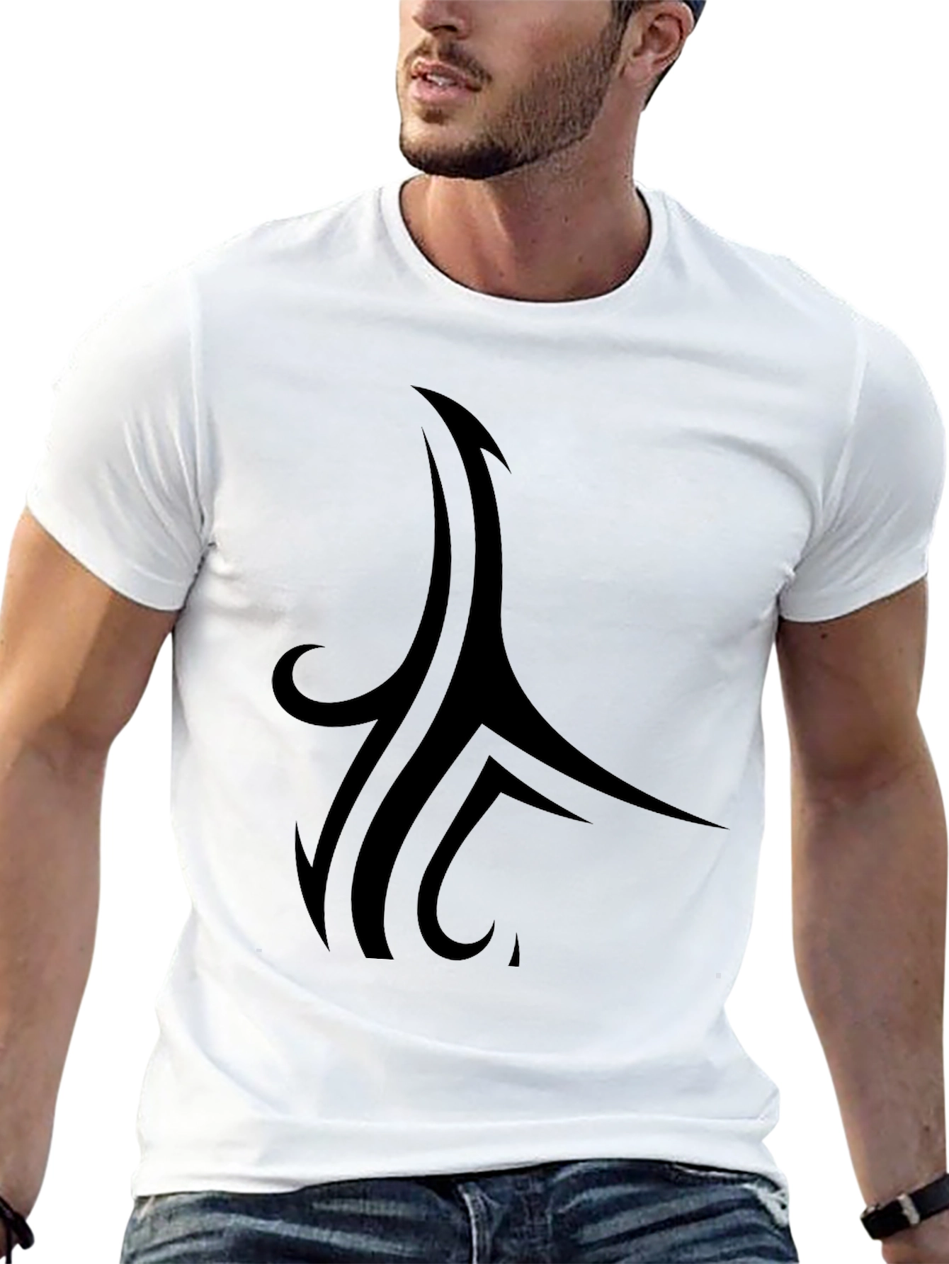 Stylish Black Tee with Tribal Design