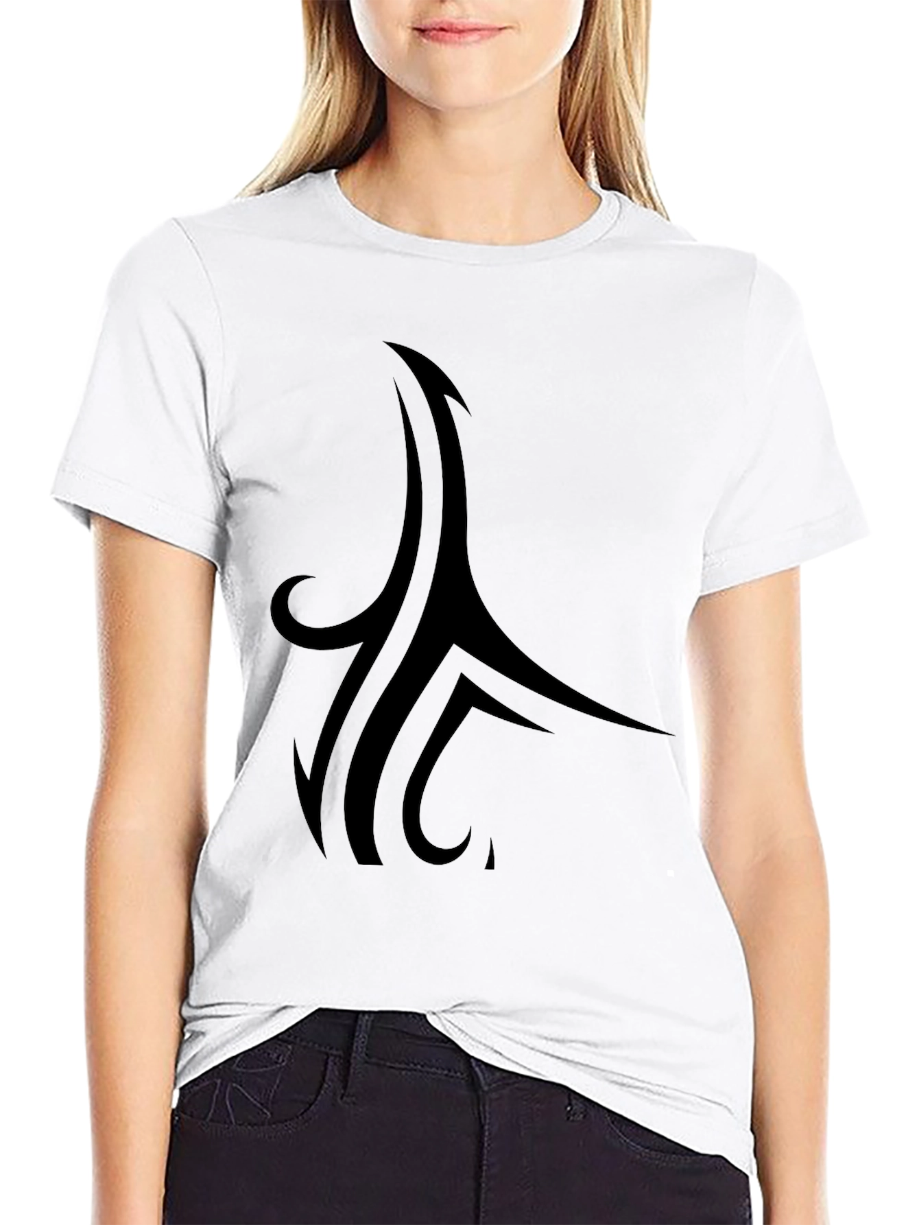 Stylish Black Tee with Tribal Design