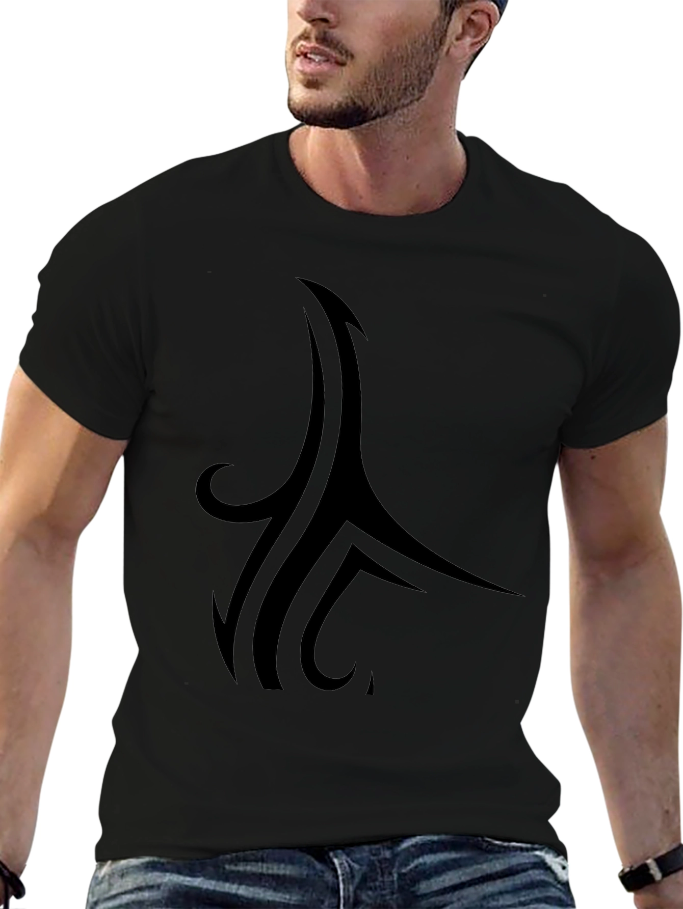 Stylish Black Tee with Tribal Design