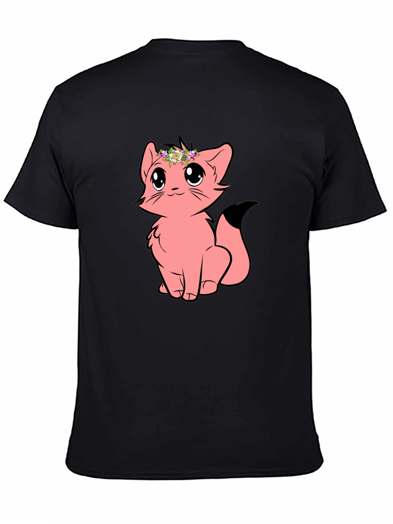 Cute Cartoon Cat Graphic Tee - Black Unisex T-Shirt