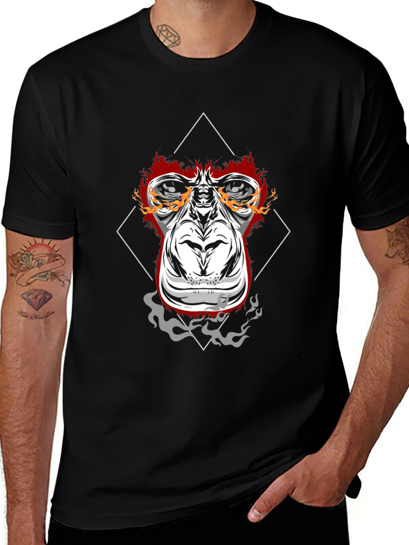 Fiery Ape Graphic Tee - Black Cotton T-Shirt