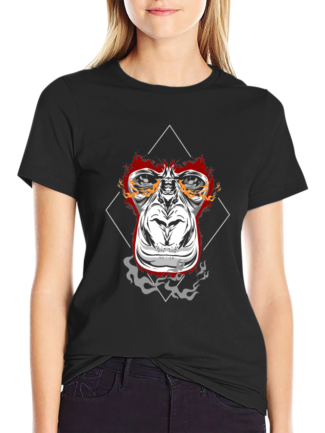 Fiery Ape Graphic Tee - Black Cotton T-Shirt