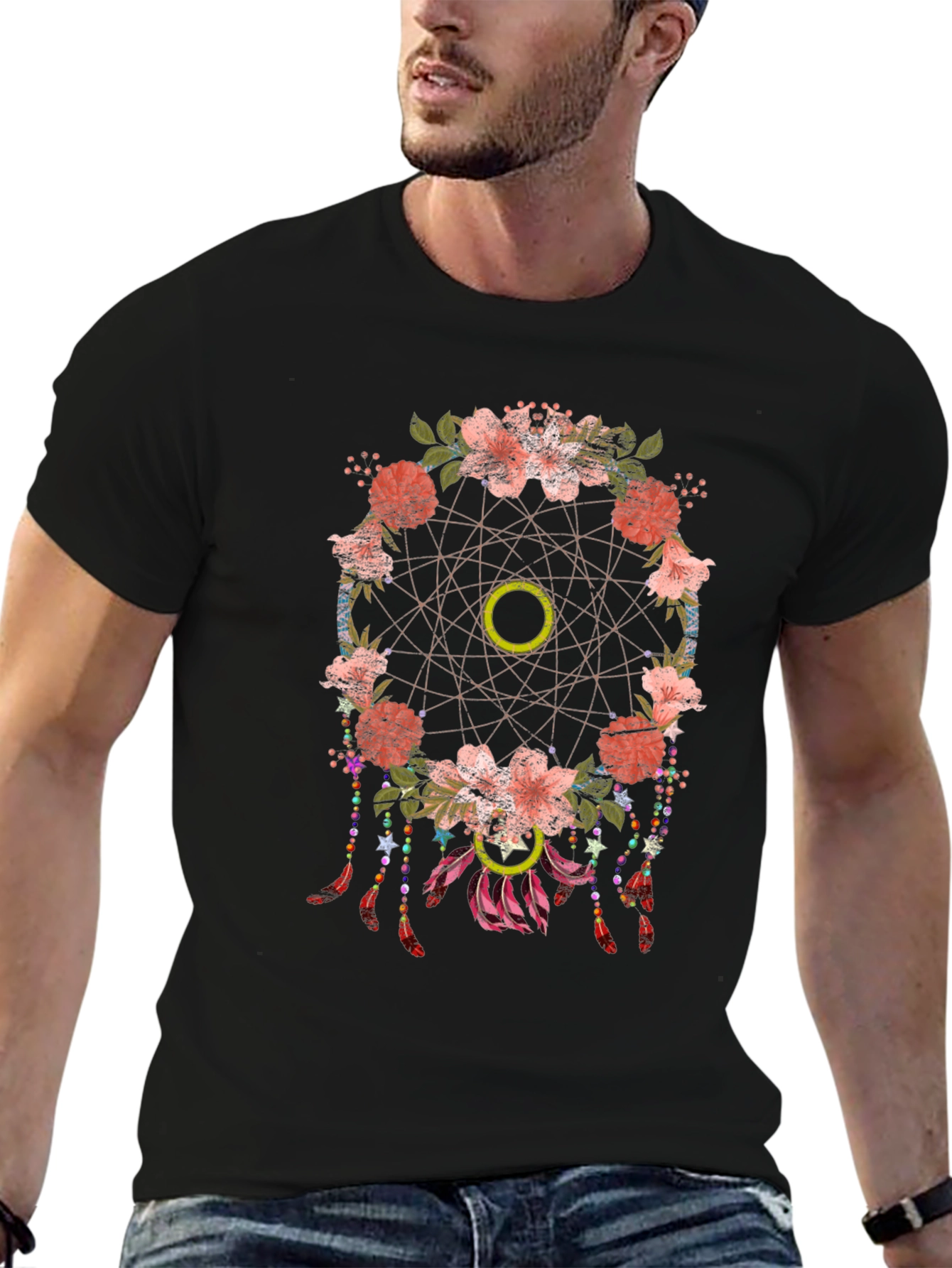Floral Dreamcatcher Graphic Tee - Trendy Casual Top
