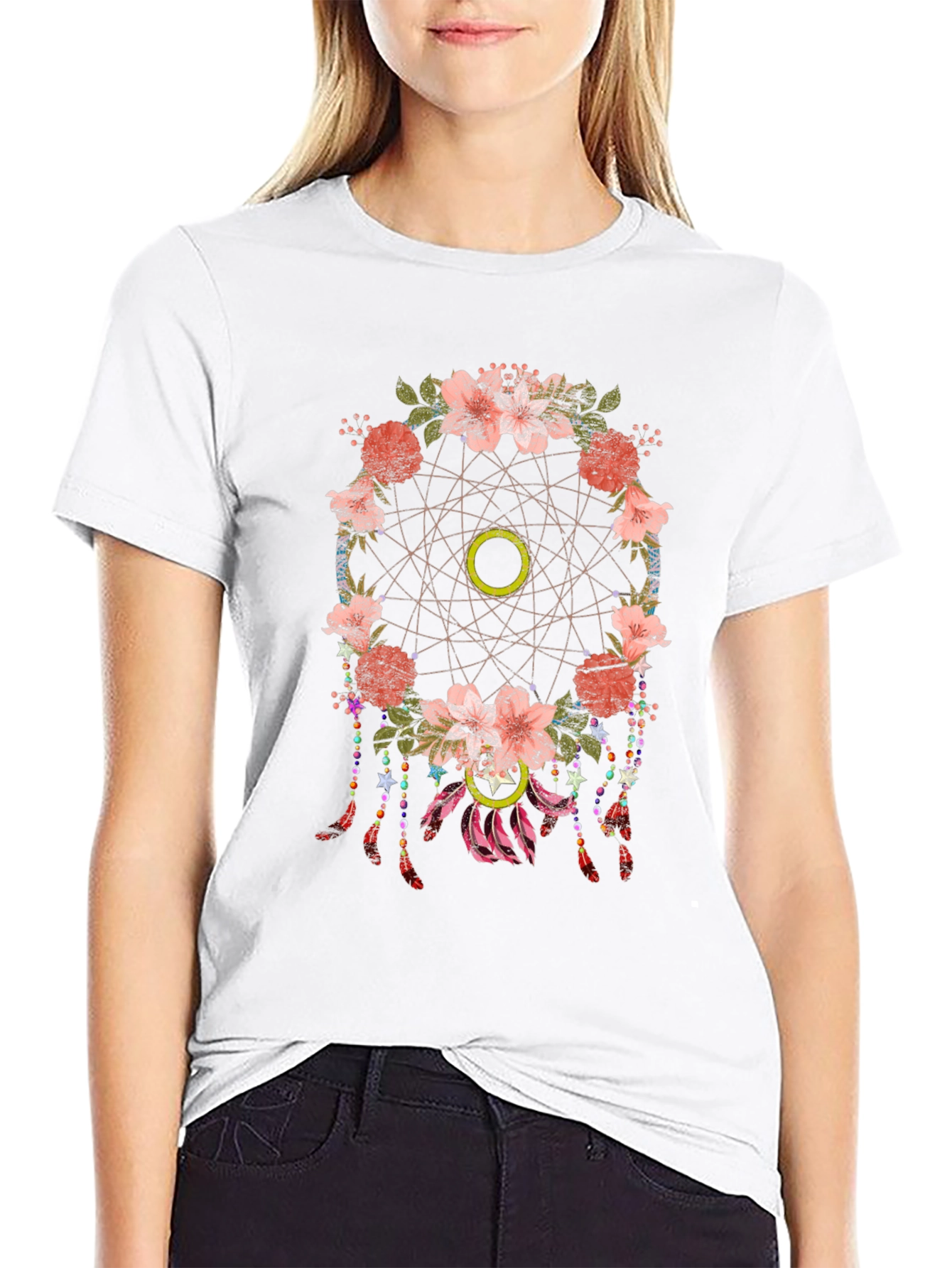 Floral Dreamcatcher Graphic Tee - Trendy Casual Top
