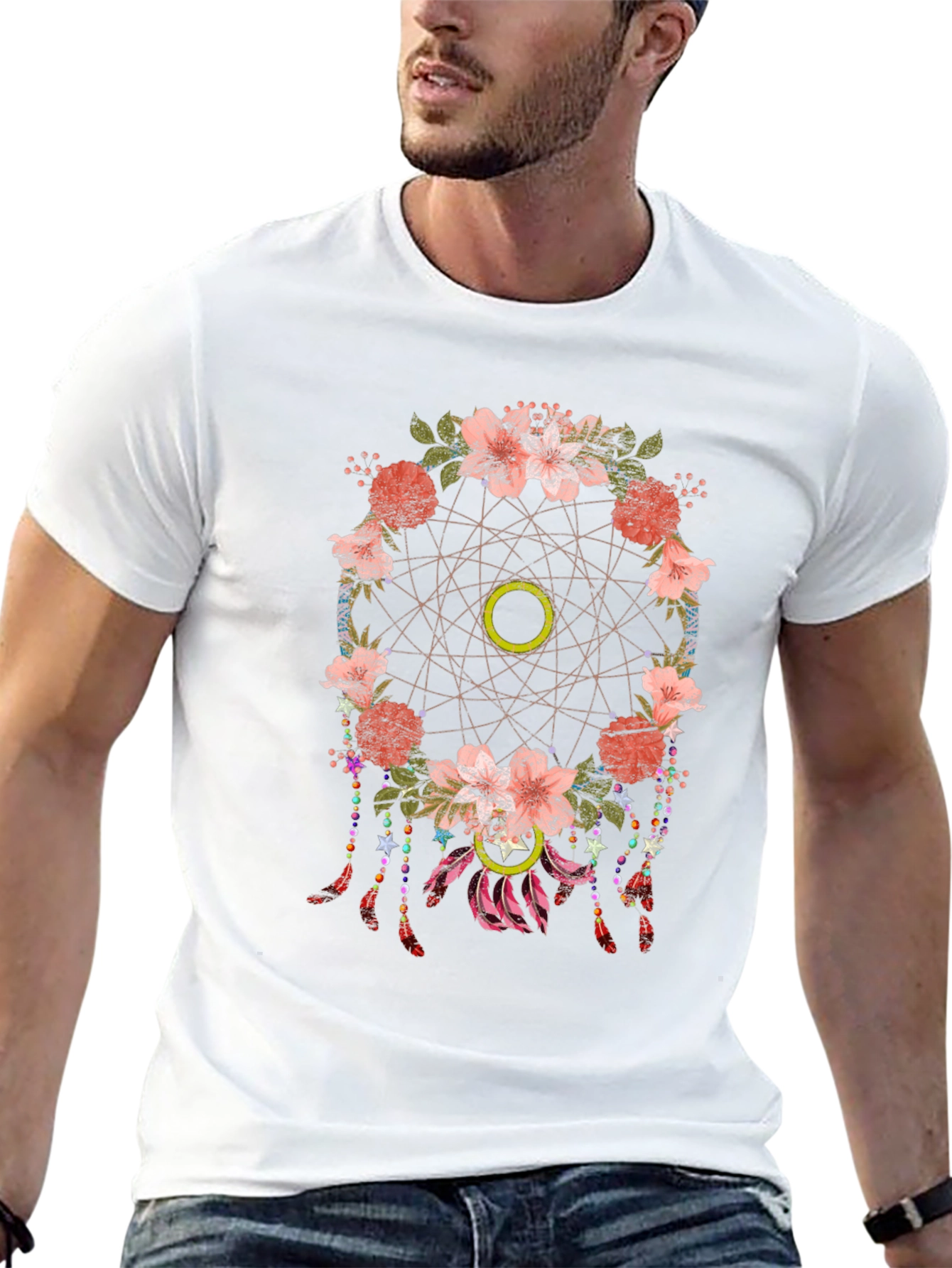 Floral Dreamcatcher Graphic Tee - Trendy Casual Top