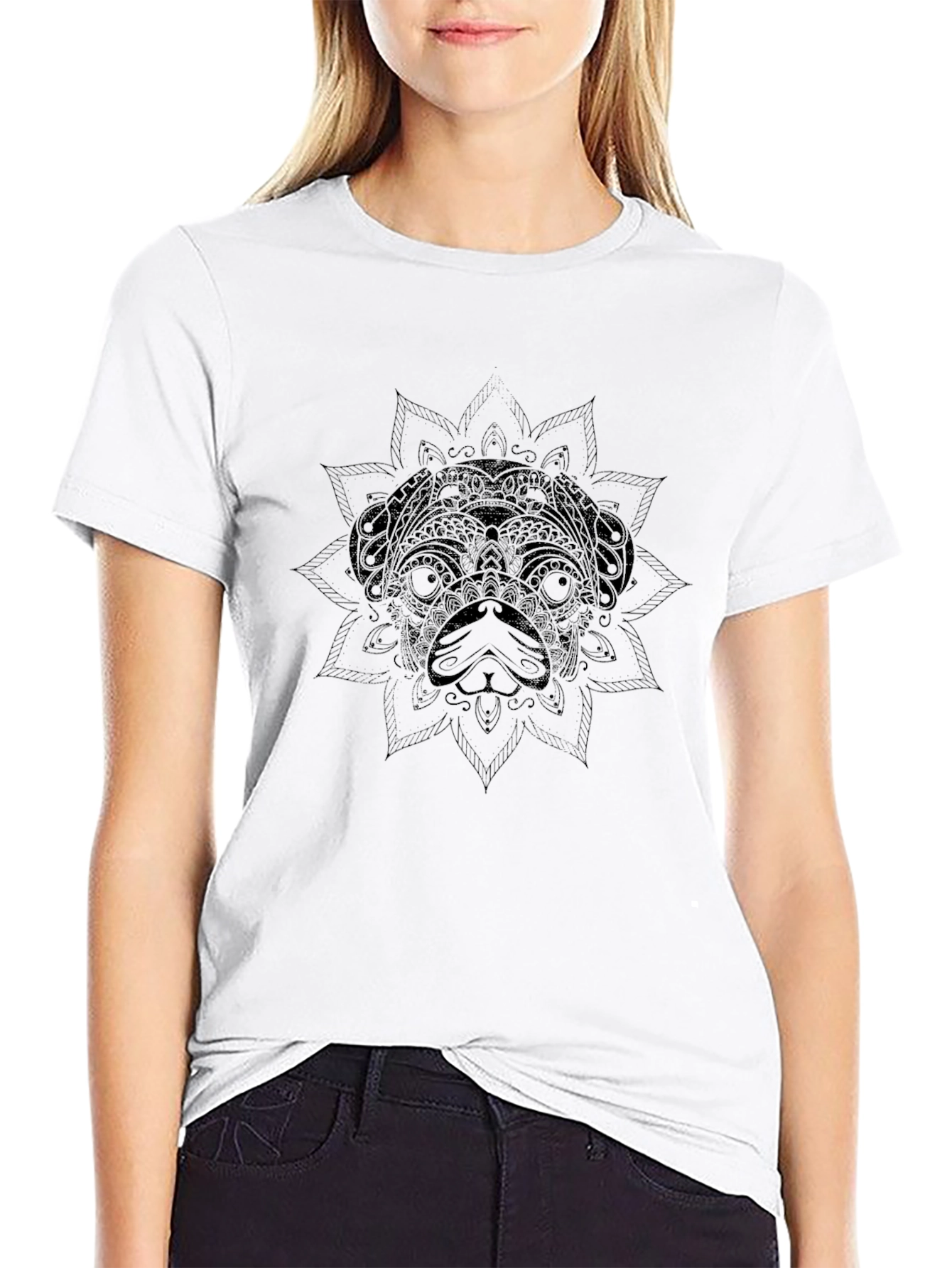 Pug Mandala Graphic Black T-Shirt