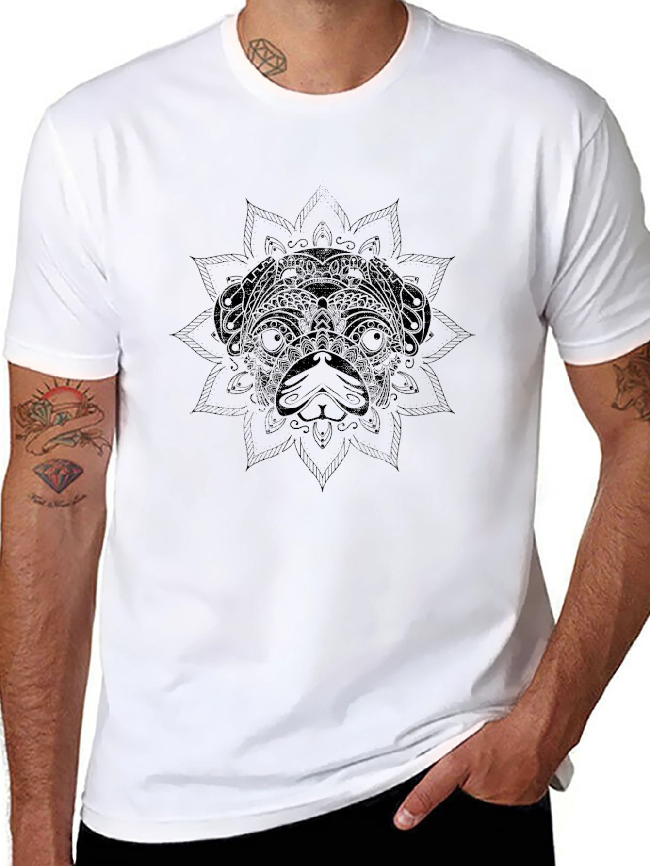 Pug Mandala Graphic Black T-Shirt