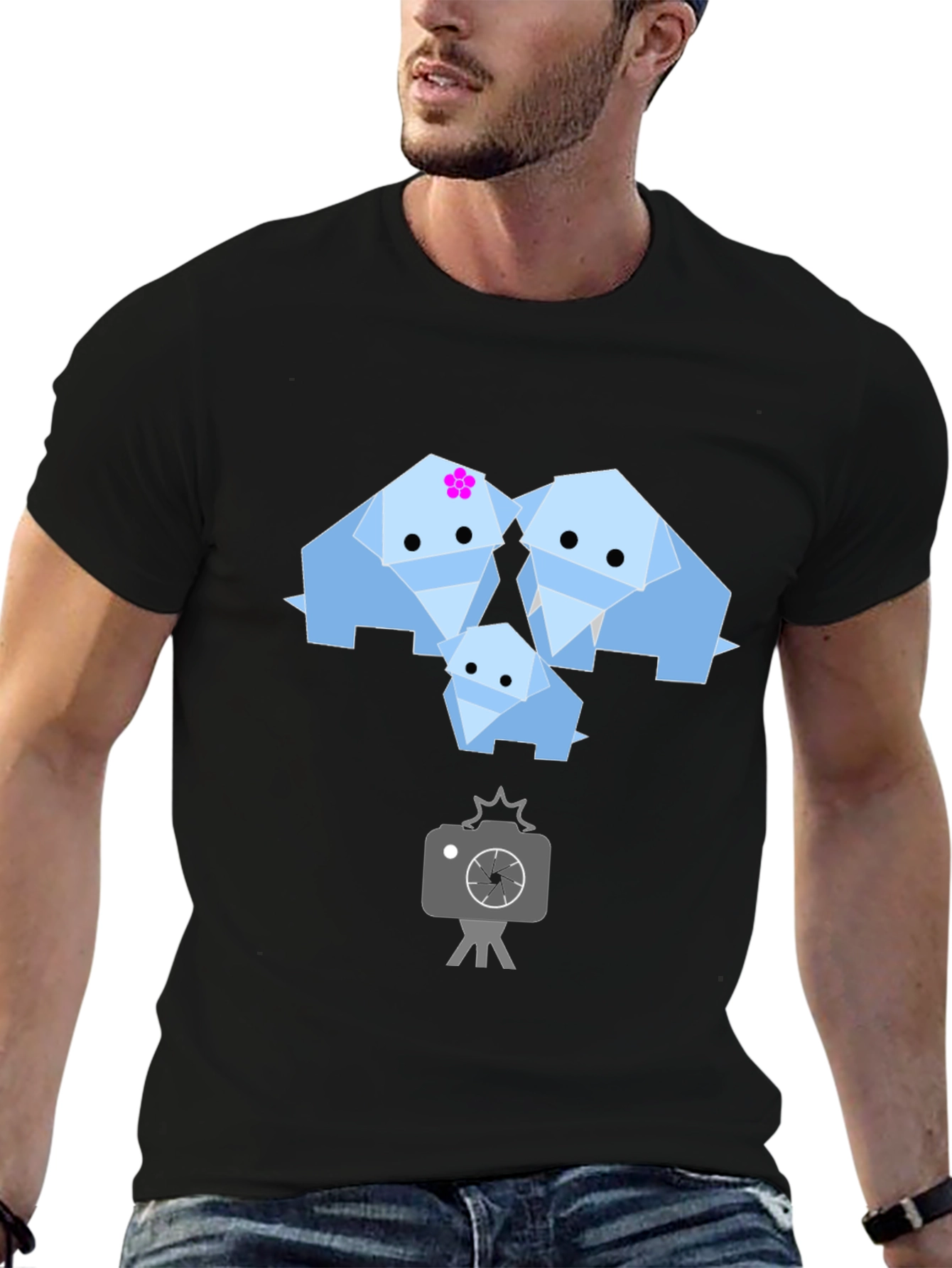 Origami Elephant Family Graphic T-Shirt