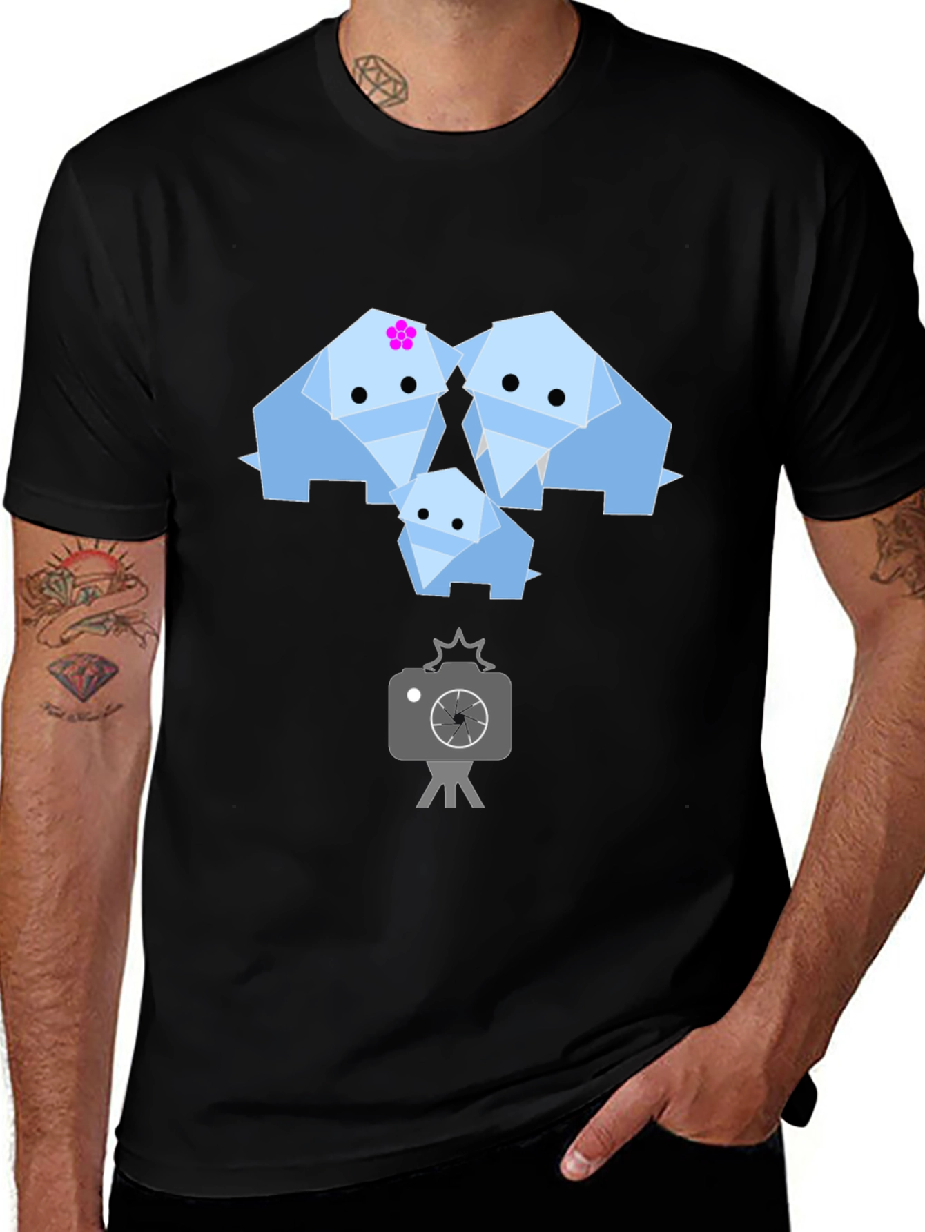 Origami Elephant Family Graphic T-Shirt