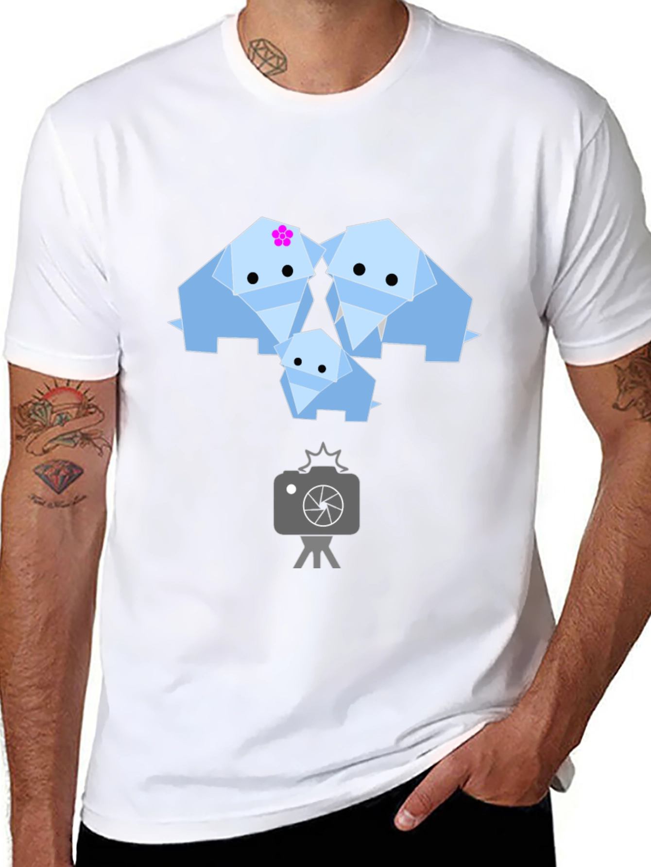 Origami Elephant Family Graphic T-Shirt