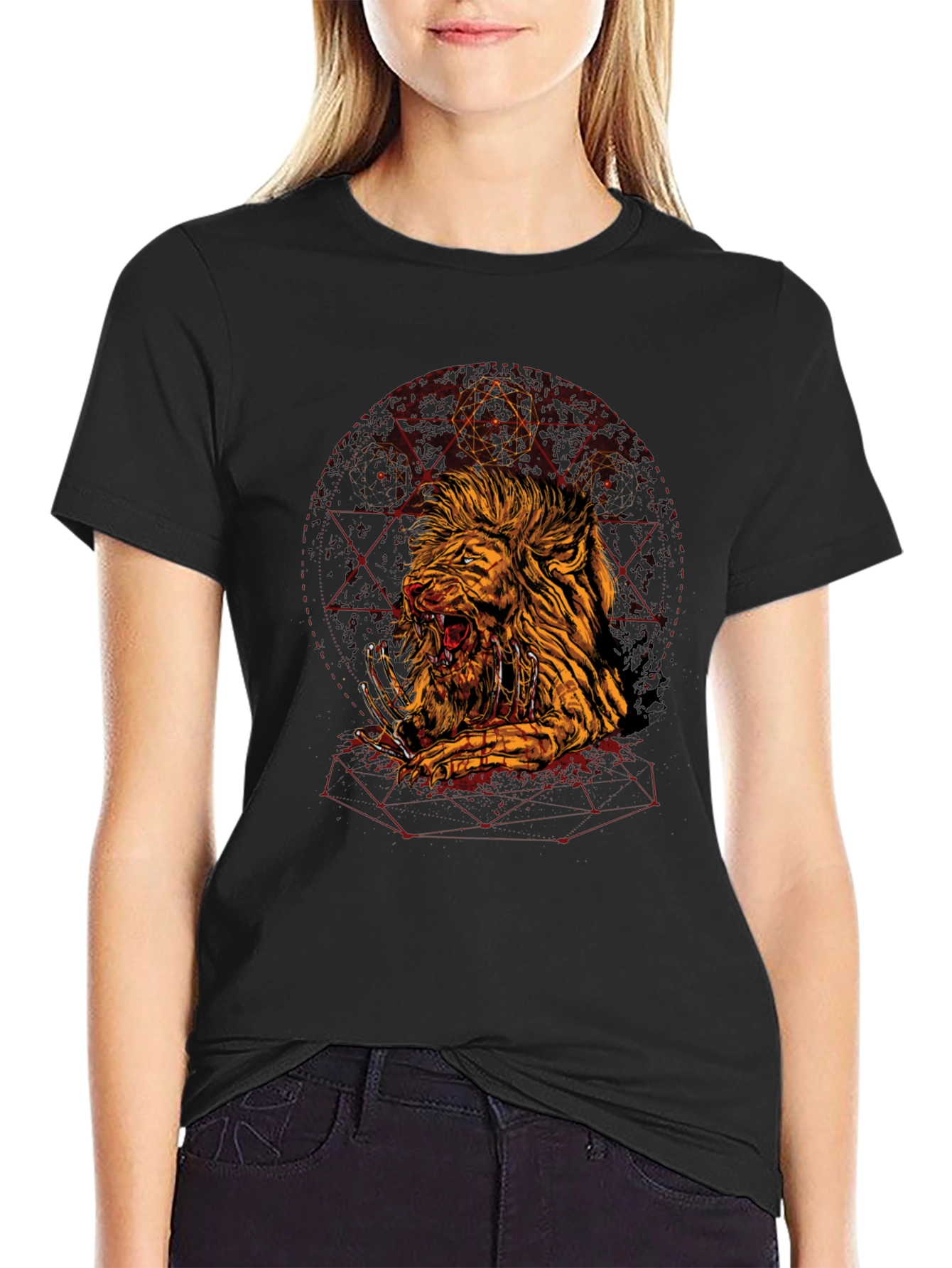 Mens Black Lion Graphic Tee