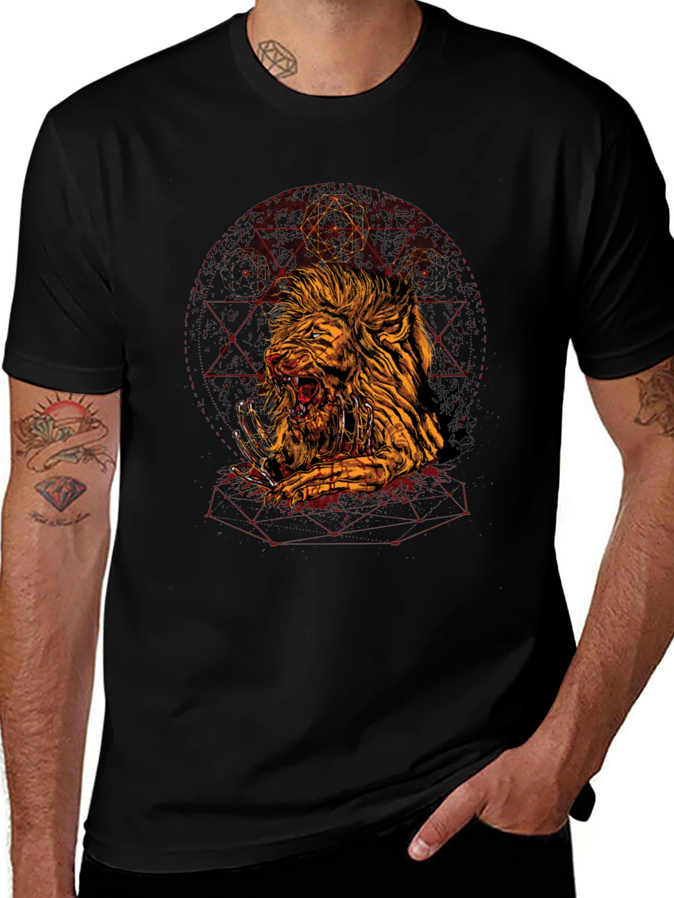 Mens Black Lion Graphic Tee
