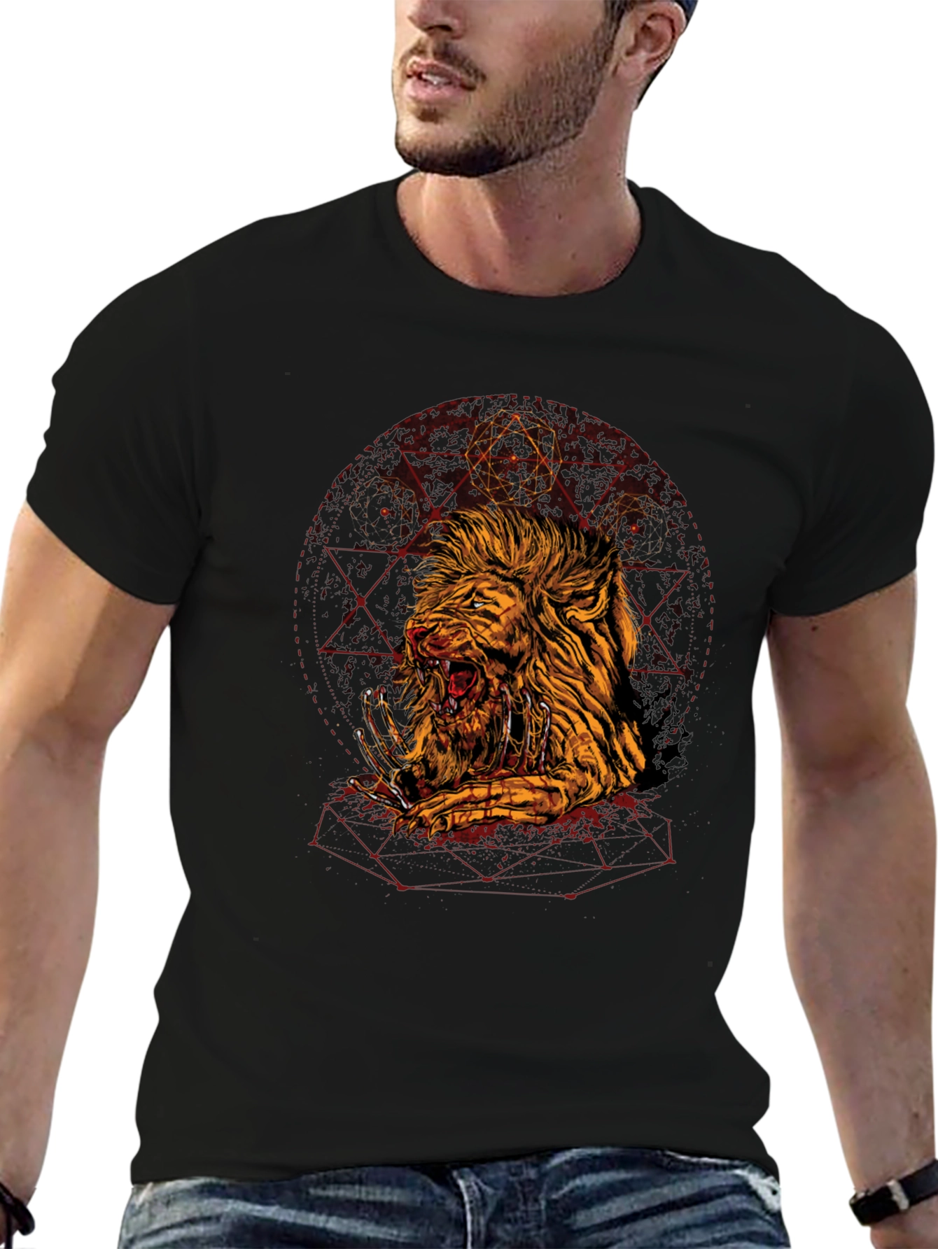Mens Black Lion Graphic Tee