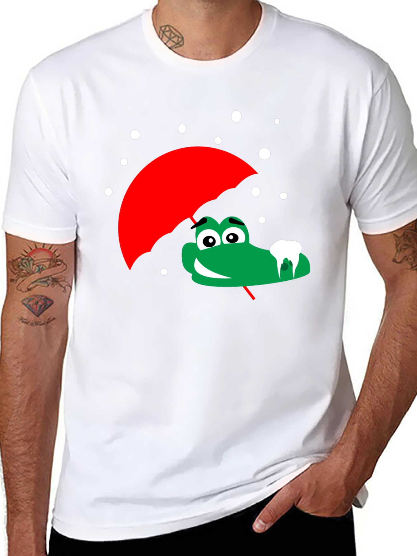 Cartoon Alligator with Umbrella Graphic Tee