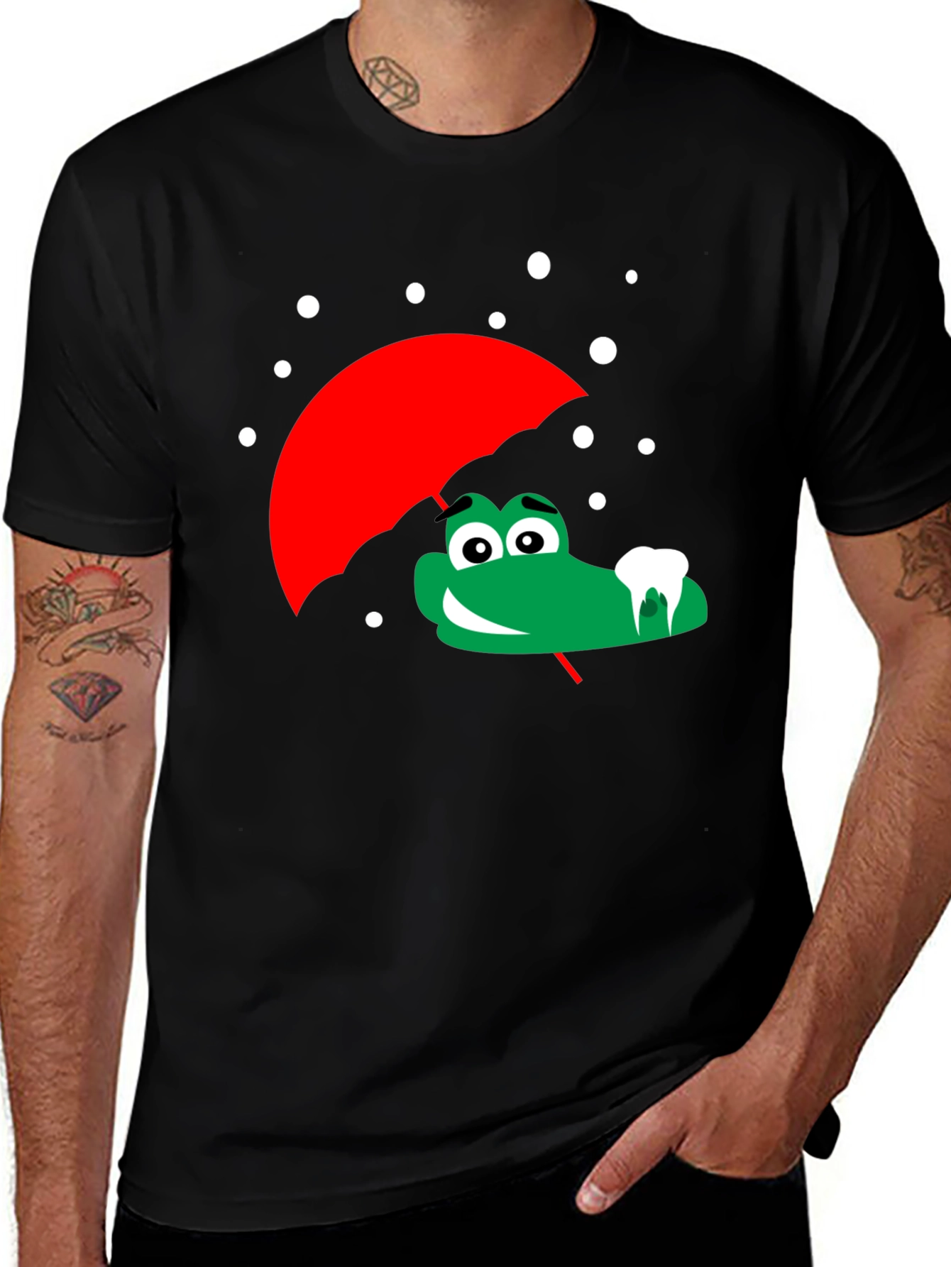 Cartoon Alligator with Umbrella Graphic Tee