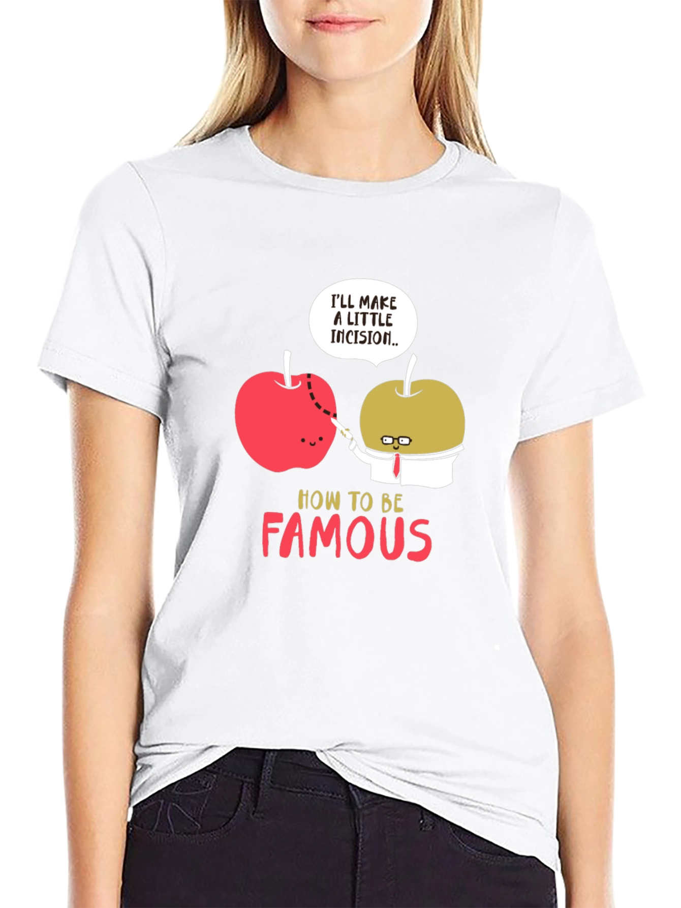 Funny Apple Incision Graphic T-Shirt