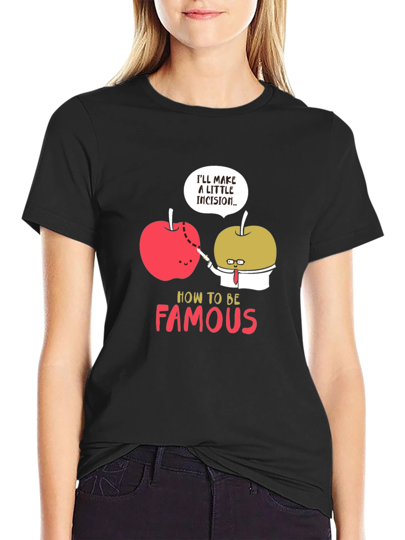 Funny Apple Incision Graphic T-Shirt