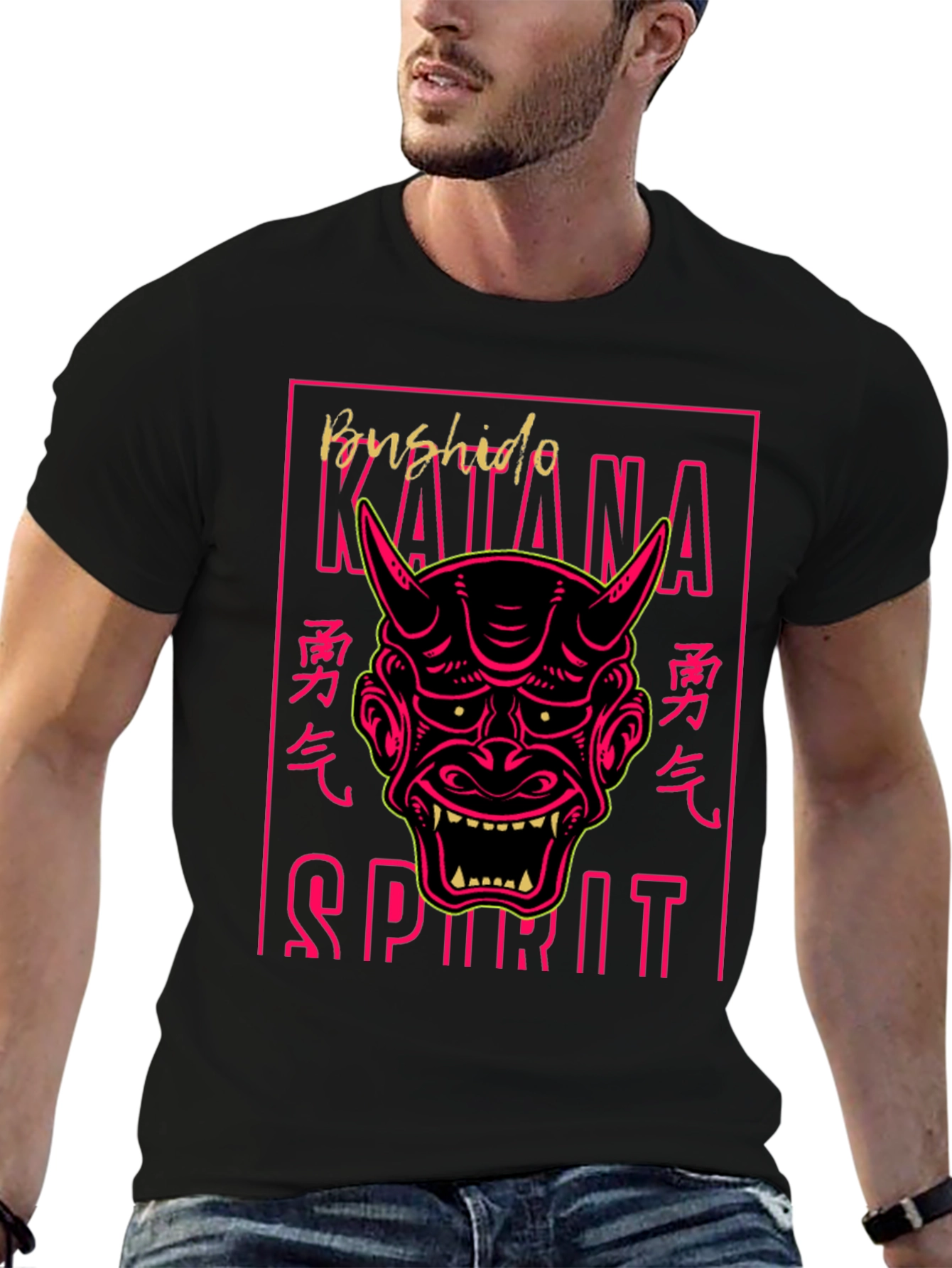 Bushido Katana Spirit Graphic Tee - Oni Mask T-Shirt