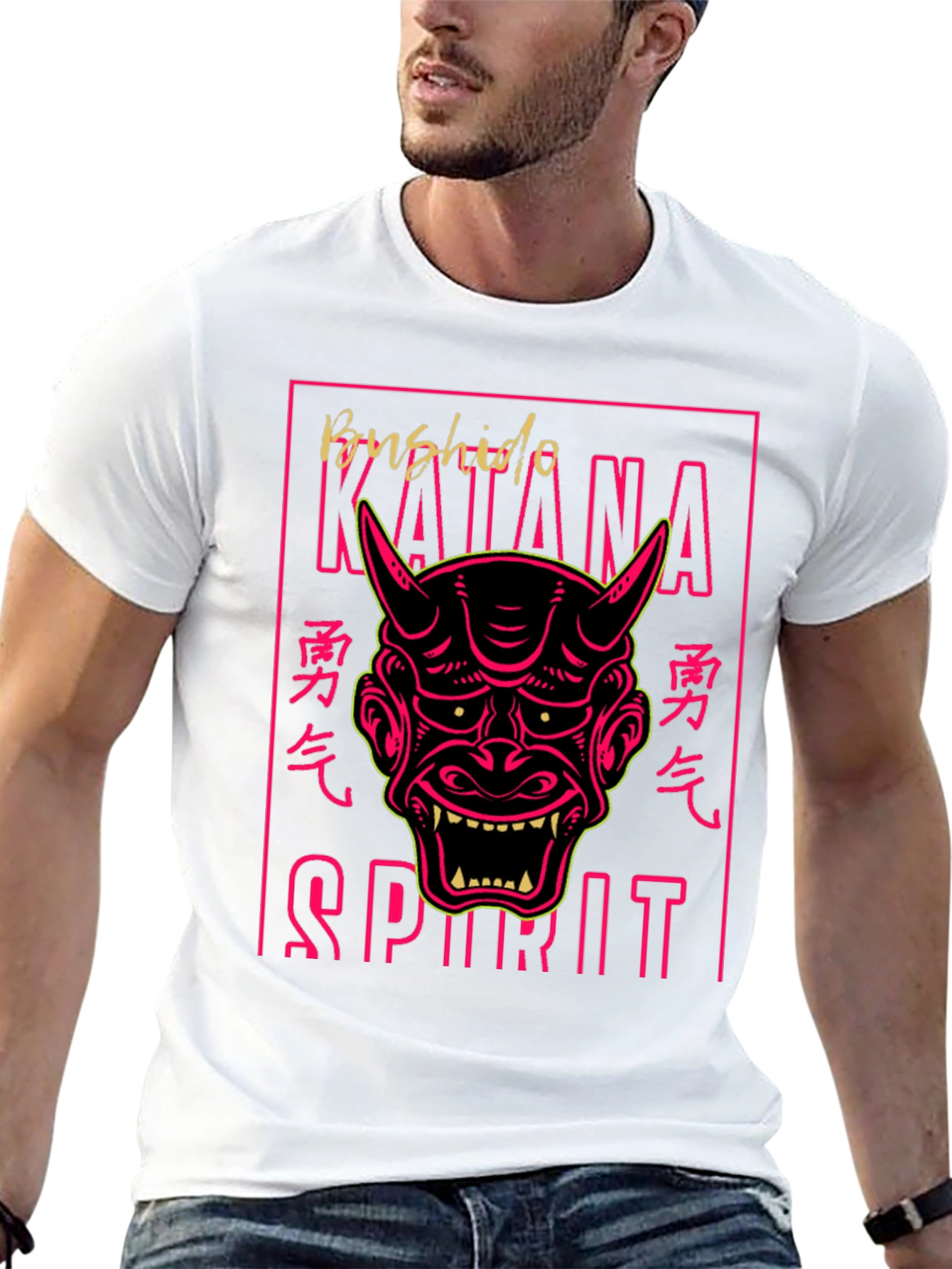 Bushido Katana Spirit Graphic Tee - Oni Mask T-Shirt