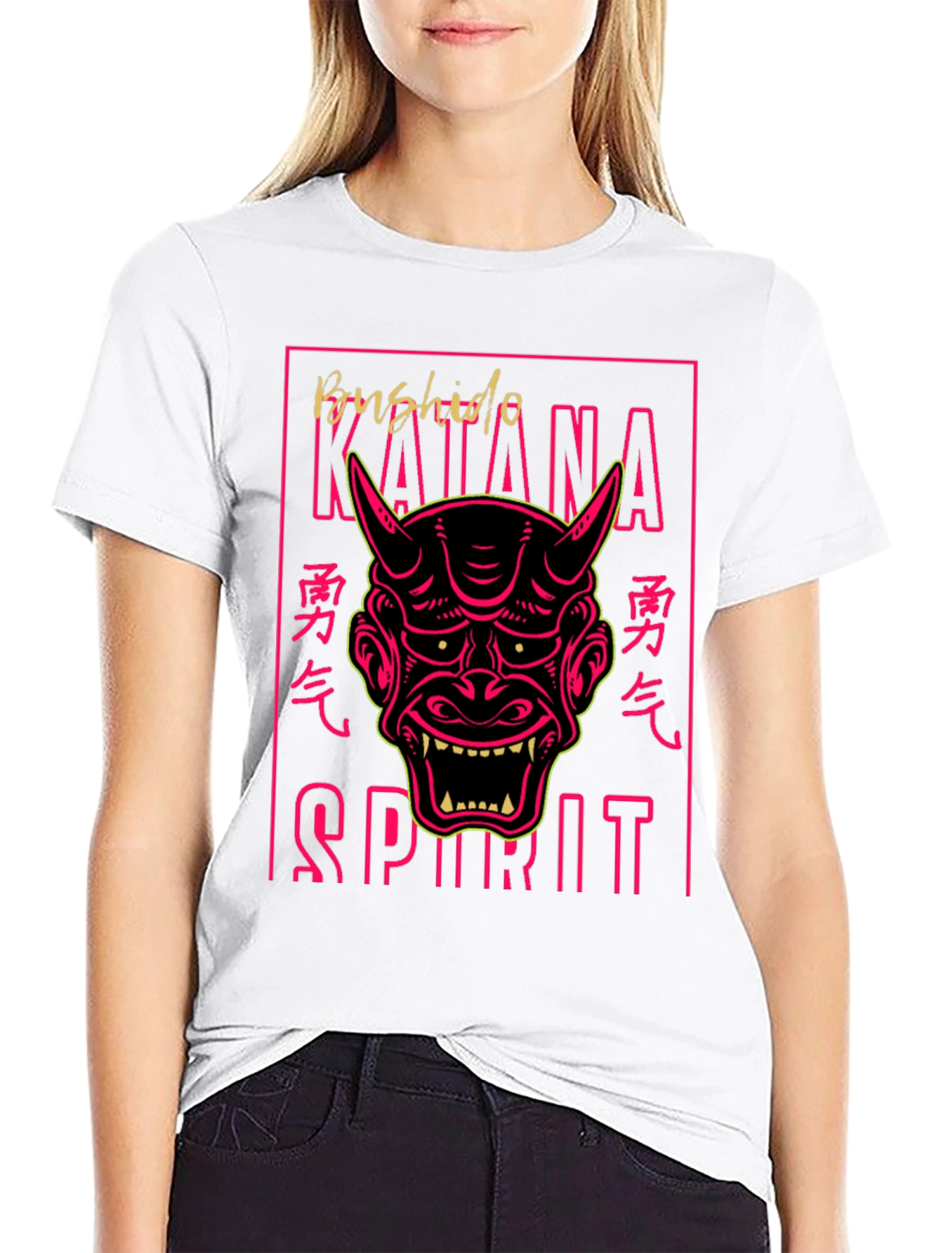 Bushido Katana Spirit Graphic Tee - Oni Mask T-Shirt