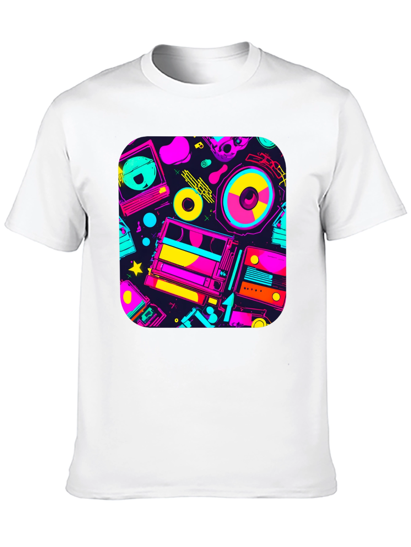 Retro 80s Music Print Black T-Shirt