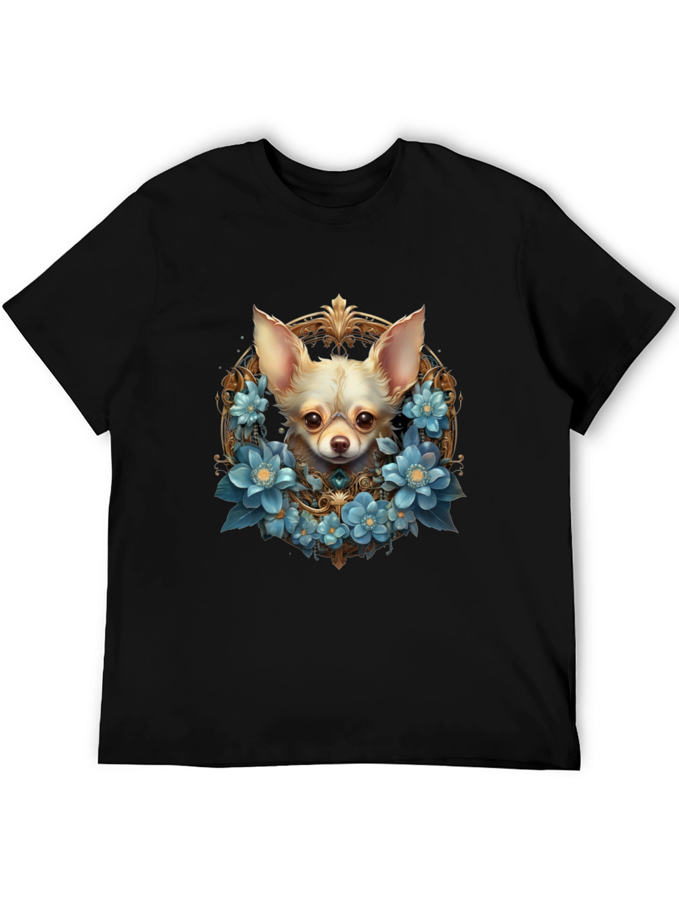 Chihuahua Dog Floral Wreath Graphic T-Shirt