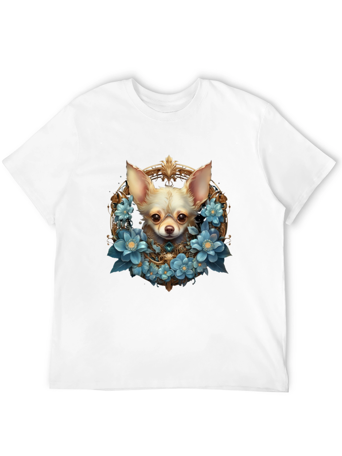 Chihuahua Dog Floral Wreath Graphic T-Shirt