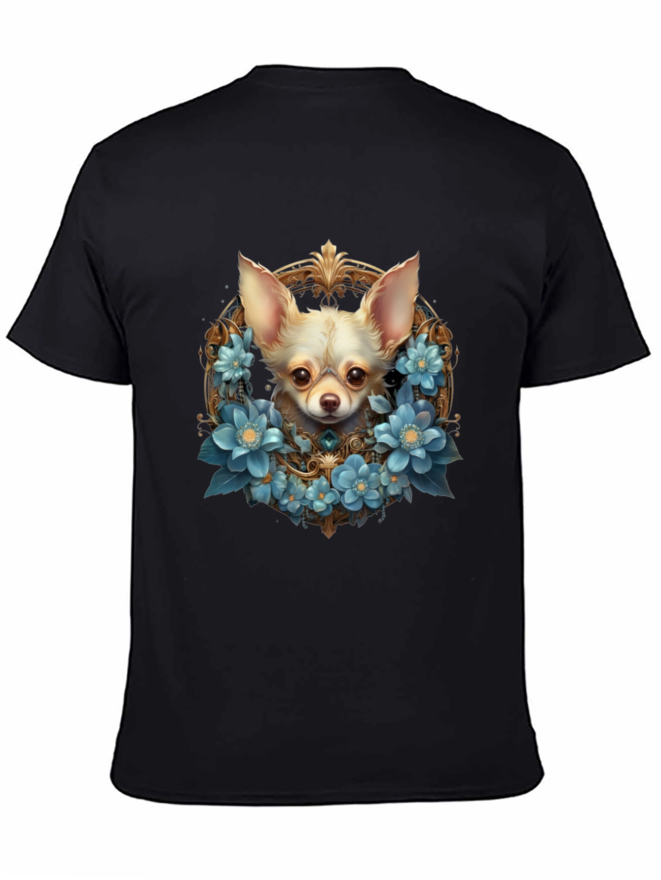 Chihuahua Dog Floral Wreath Graphic T-Shirt