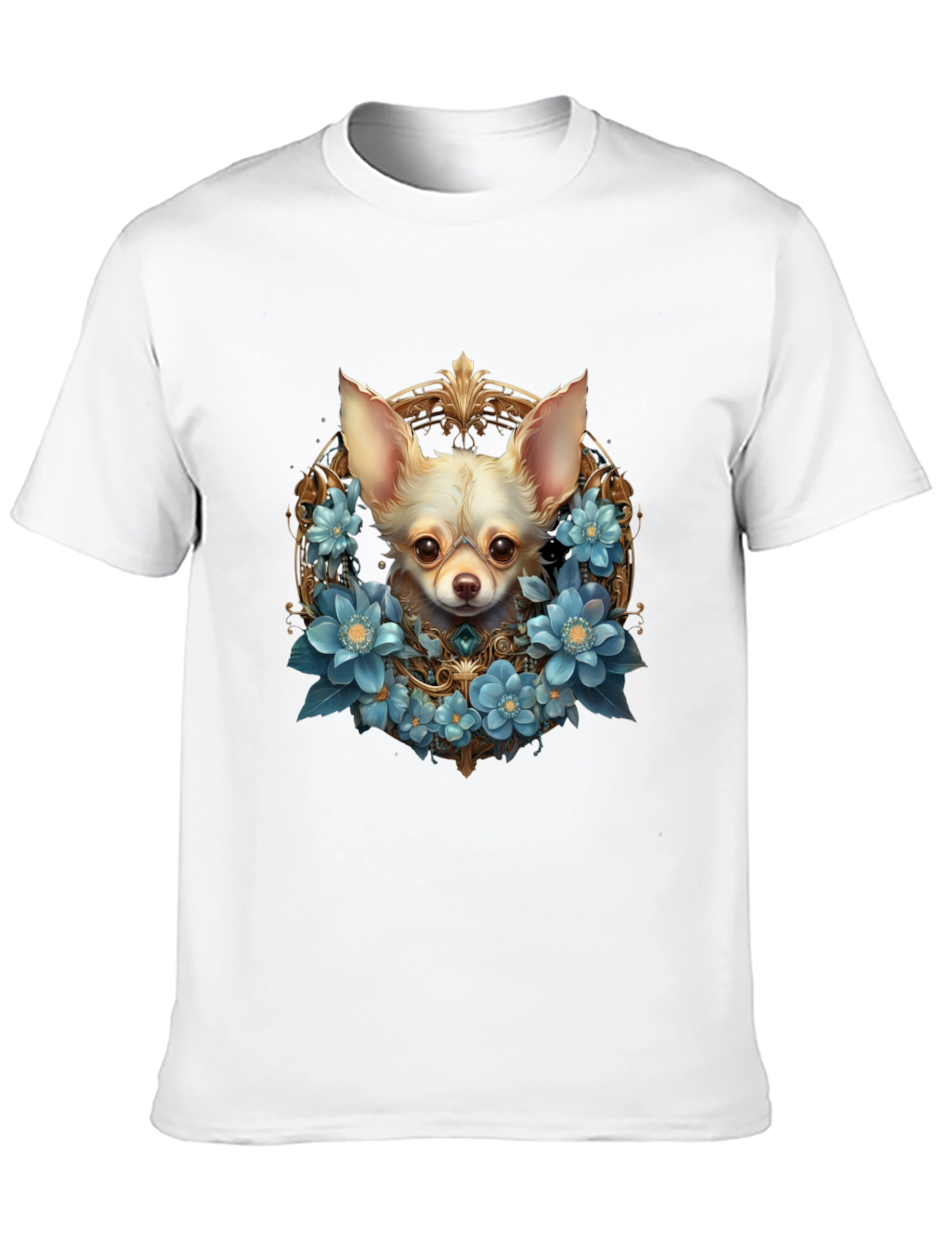Chihuahua Dog Floral Wreath Graphic T-Shirt