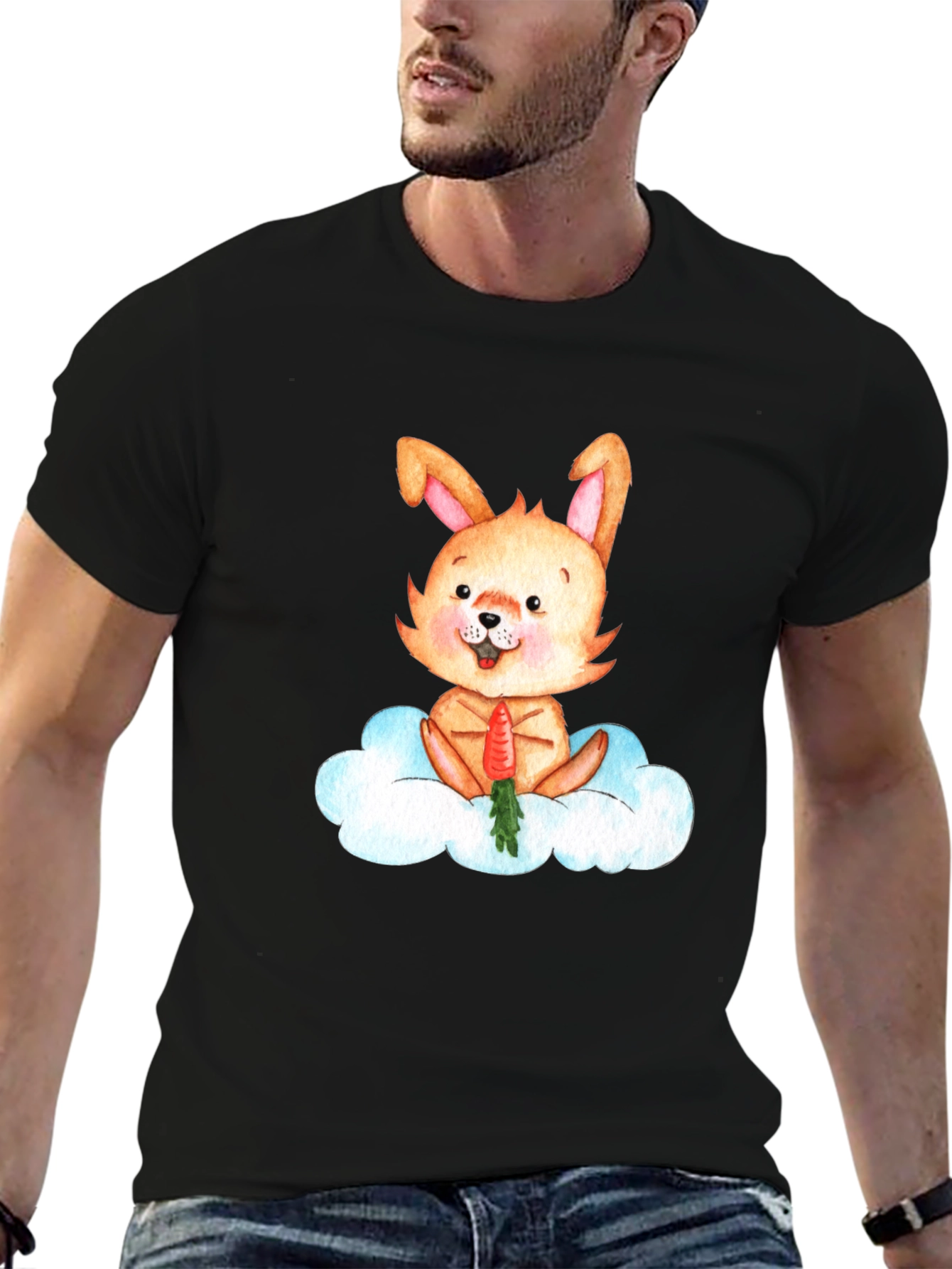 Cute Bunny Cloud Carrot Graphic T-Shirt