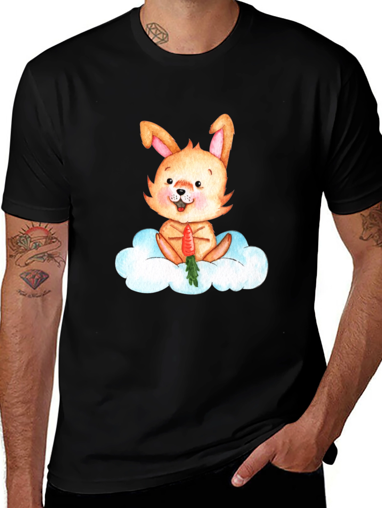 Cute Bunny Cloud Carrot Graphic T-Shirt