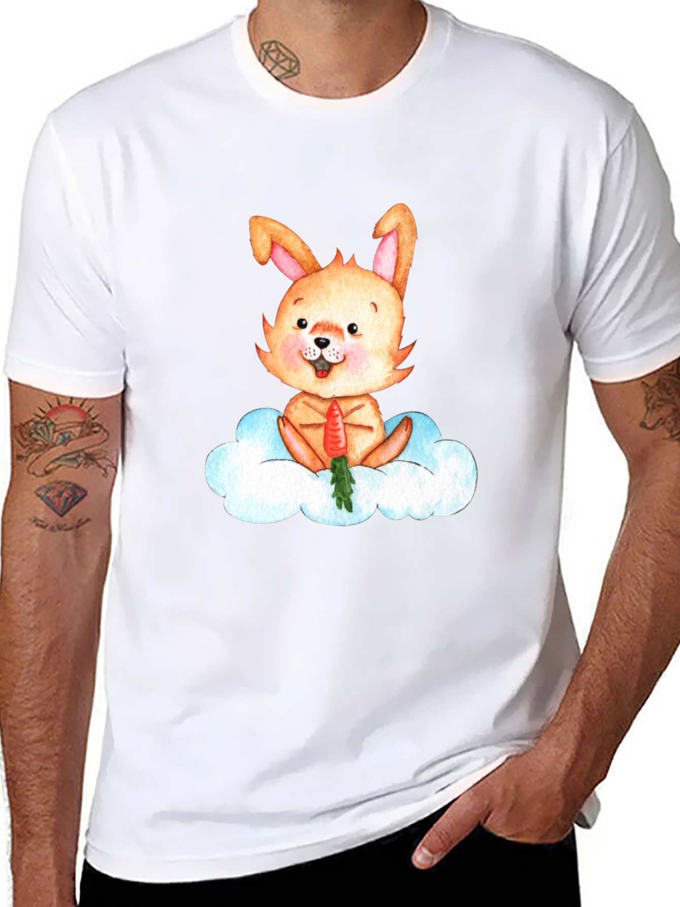 Cute Bunny Cloud Carrot Graphic T-Shirt