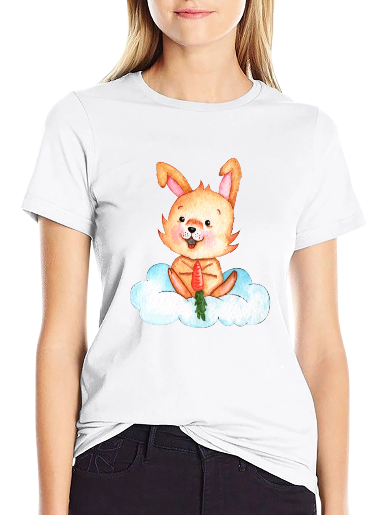 Cute Bunny Cloud Carrot Graphic T-Shirt