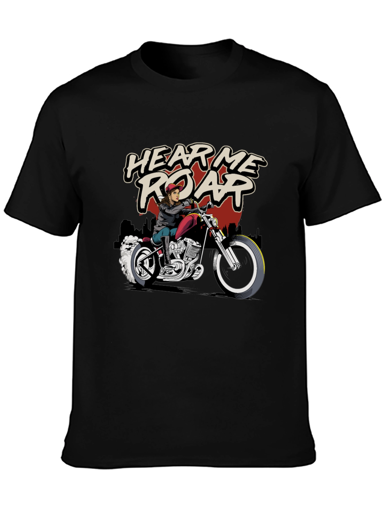 Hear Me Roar Biker T-Shirt - Black Cotton Tee